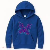 Flower Butterfly Thyroid Cancer Awareness Ribbon Funny Gift Great Gift Kids Hoodie thumb 0