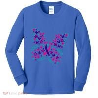 Flower Butterfly Thyroid Cancer Awareness Ribbon Funny Gift Great Gift Kids Long Sleeve Shirt thumb 0