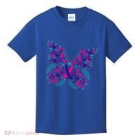 Flower Butterfly Thyroid Cancer Awareness Ribbon Funny Gift Great Gift Kids T-Shirt thumb 0