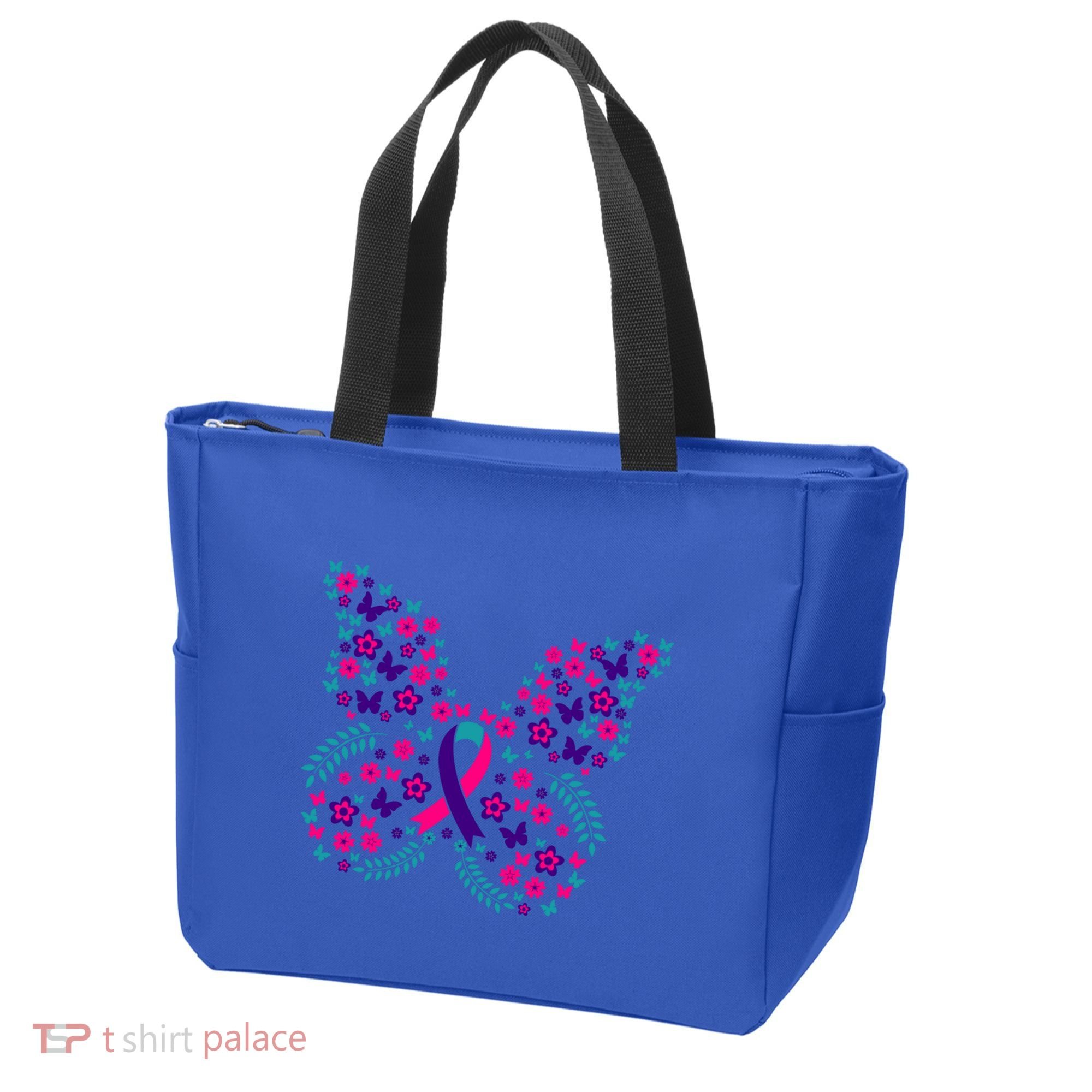 Flower Butterfly Thyroid Cancer Awareness Ribbon Funny Gift Great Gift Tote Bag