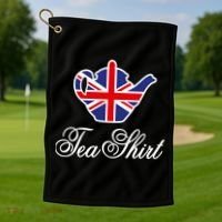 Funny British Tea Gift Uk Teapot Union Jack Flag Tea Pun Gift Golf Towel thumb 1