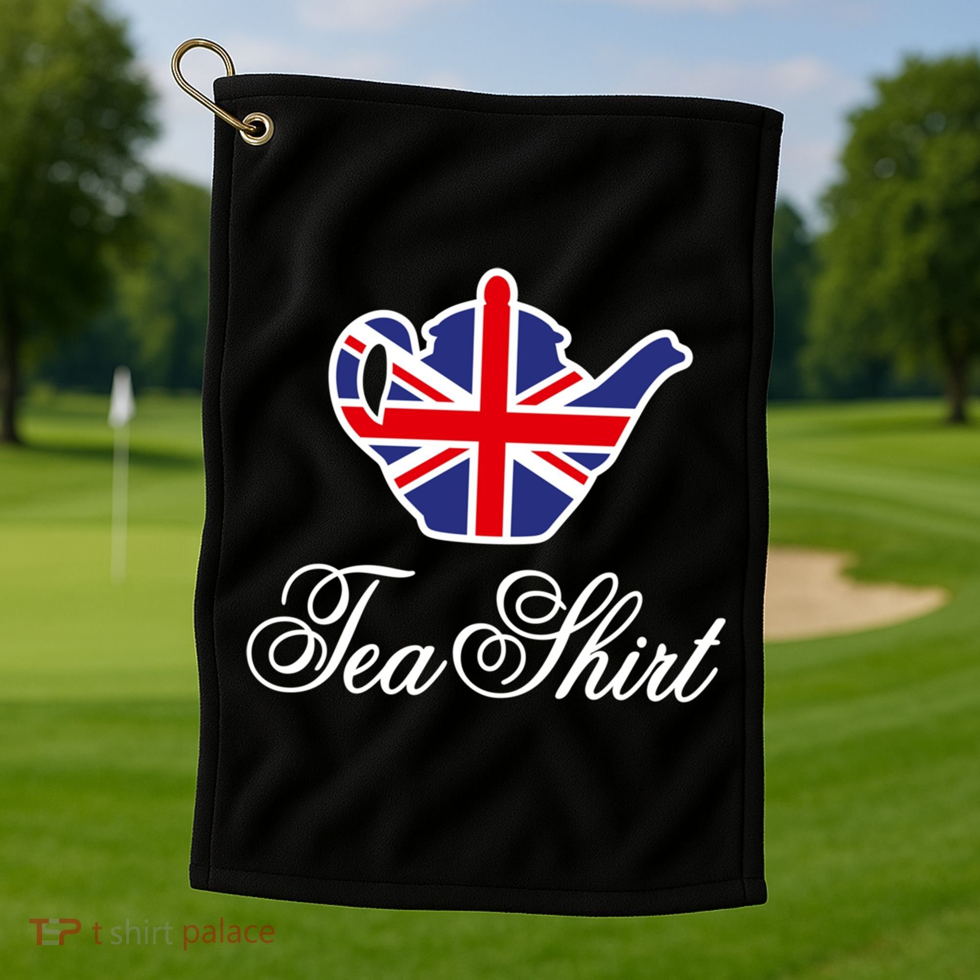 Funny British Tea Gift Uk Teapot Union Jack Flag Tea Pun Gift Golf Towel