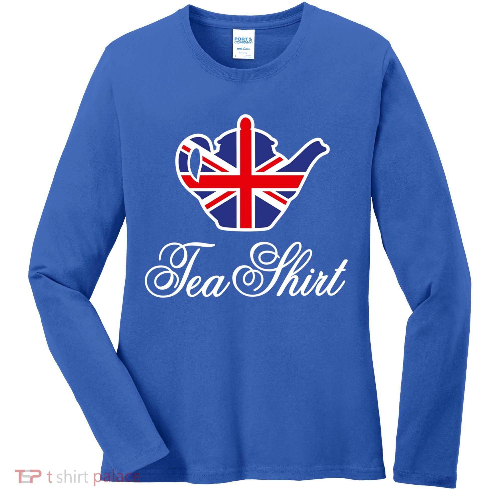 Funny British Tea Gift Uk Teapot Union Jack Flag Tea Pun Gift Women's Long Sleeve Shirt