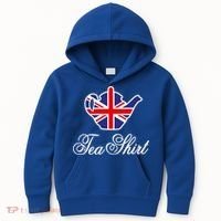 Funny British Tea Gift Uk Teapot Union Jack Flag Tea Pun Gift Kids Hoodie thumb 0