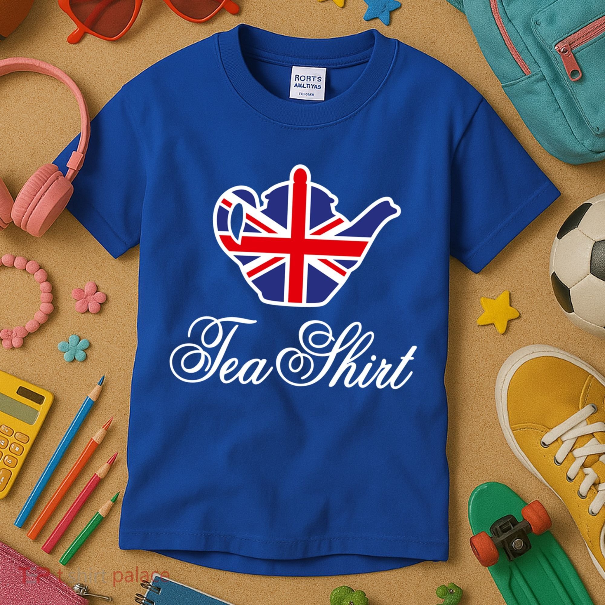 Funny British Tea Gift Uk Teapot Union Jack Flag Tea Pun Gift Kids T-Shirt