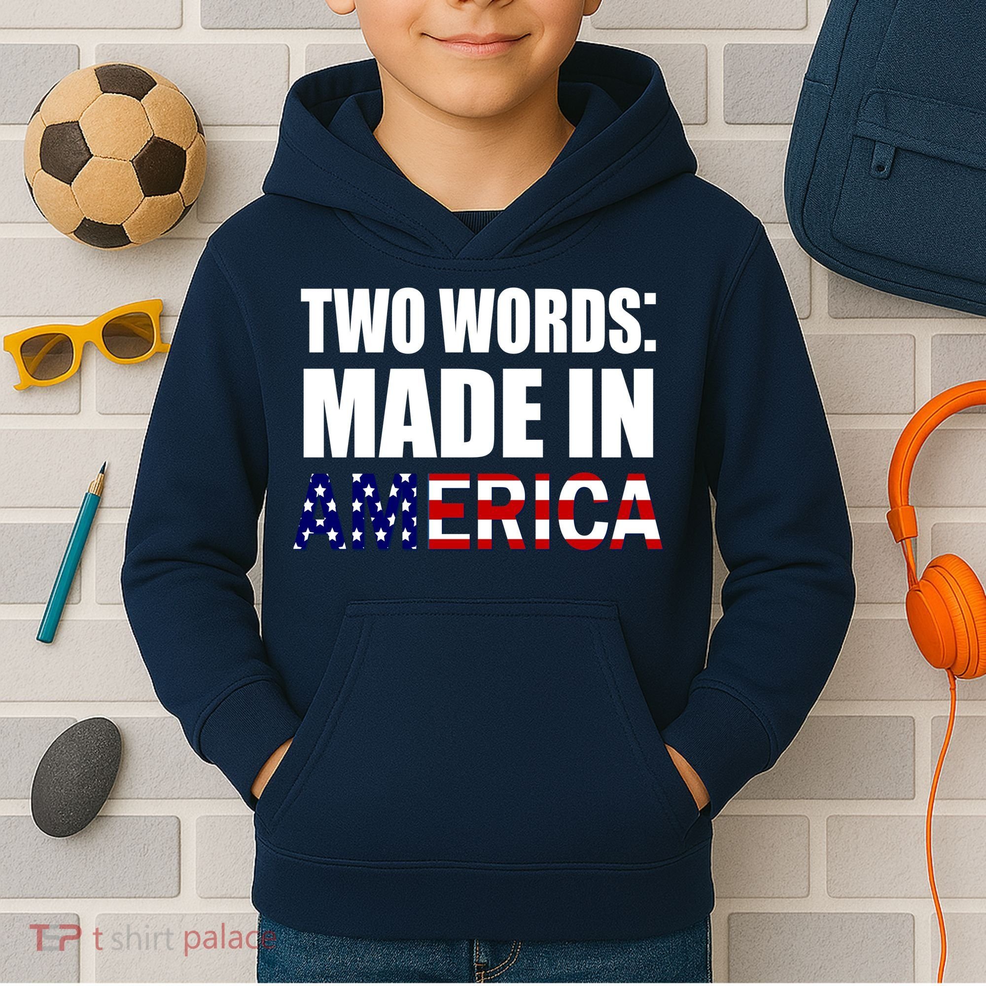 Funny Biden Two Words, Made In America Kids Hoodie