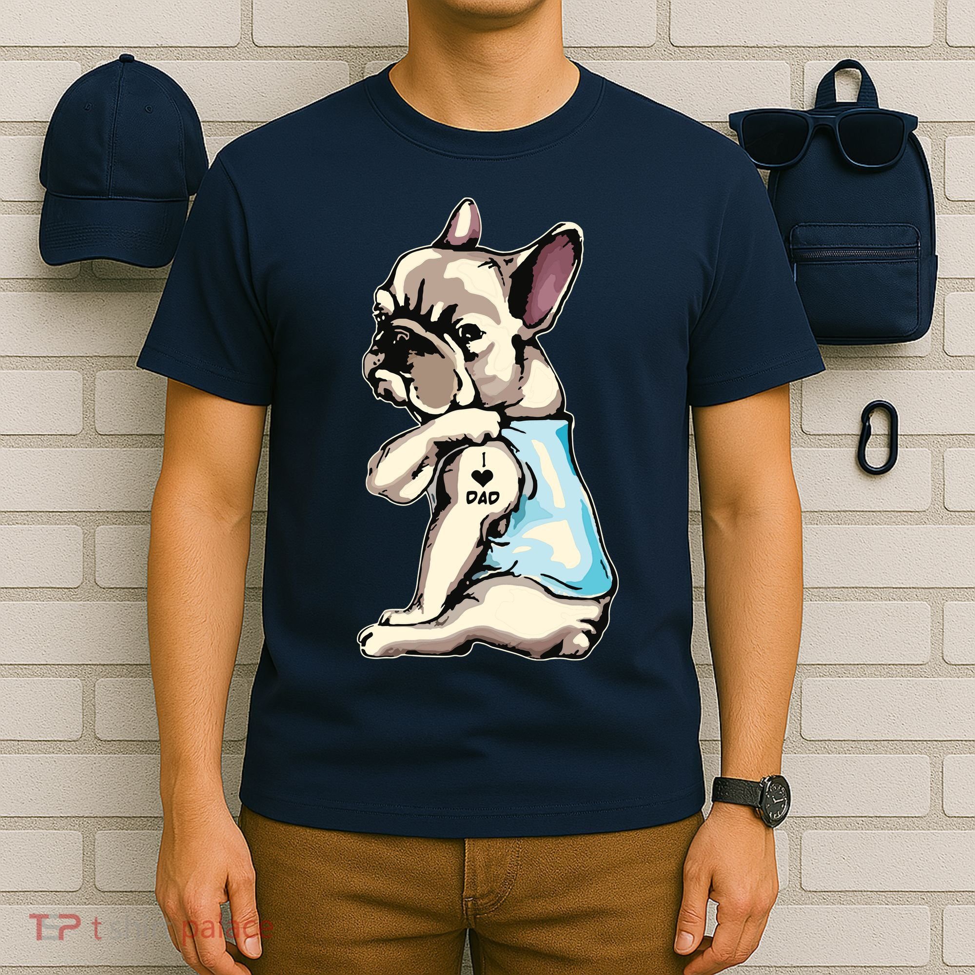 French Bulldog Tattoos I Love Dad Sitting Gift Fathers Day T-Shirt