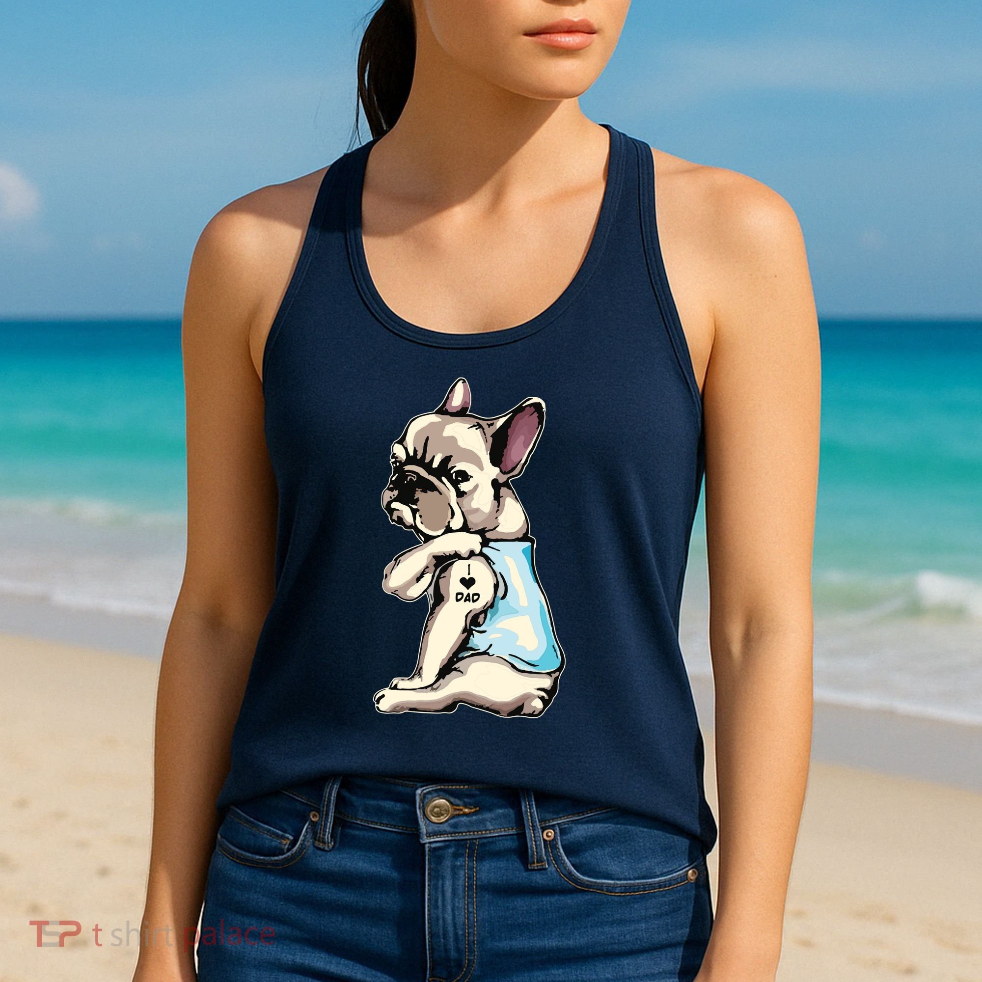 French Bulldog Tattoos I Love Dad Sitting Gift Fathers Day Women's Tank Top