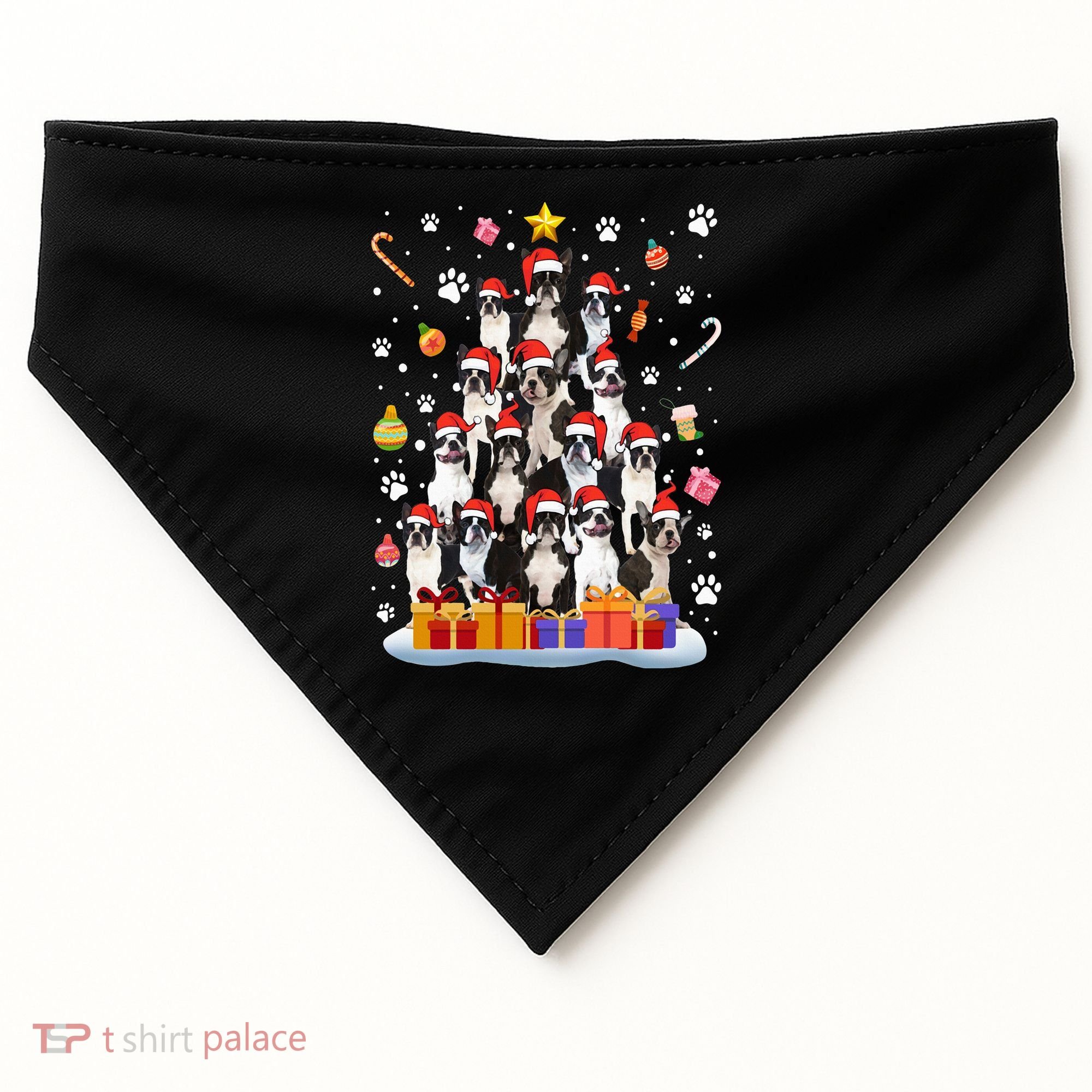 Funny Boston Terrier Dog Ugly Sweater Christmas Tree Xmas USA-Made Doggie Bandana