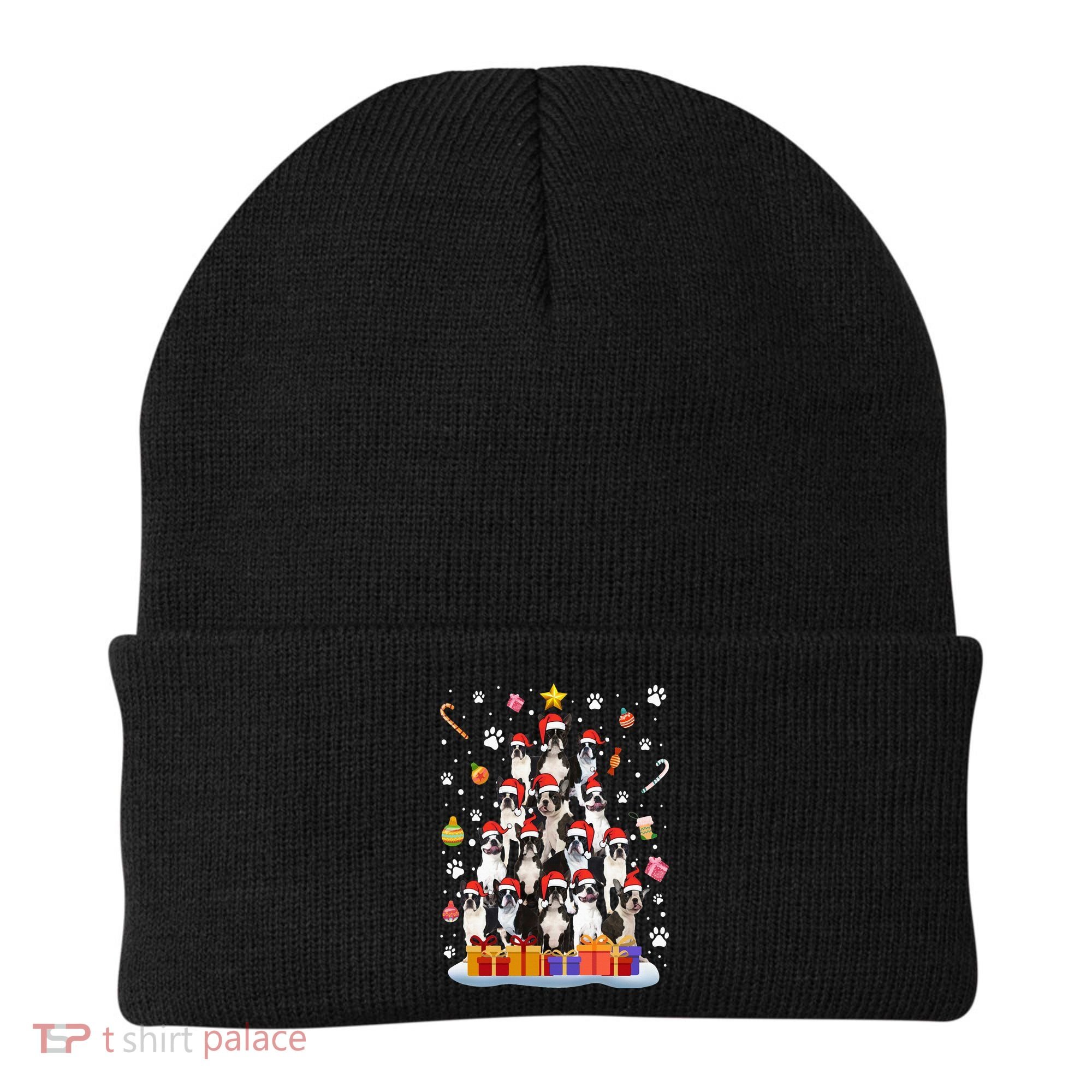Funny Boston Terrier Dog Ugly Sweater Christmas Tree Xmas Beanie