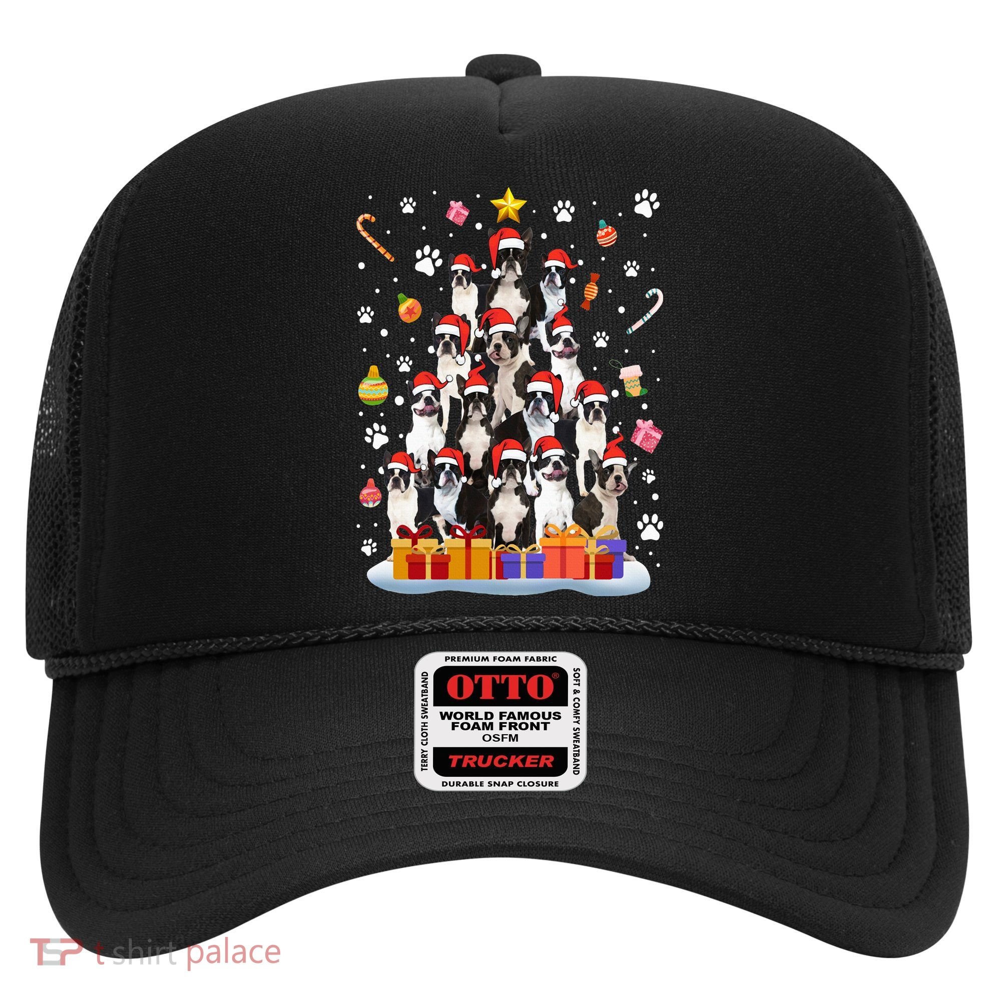 Funny Boston Terrier Dog Ugly Sweater Christmas Tree Xmas Hat
