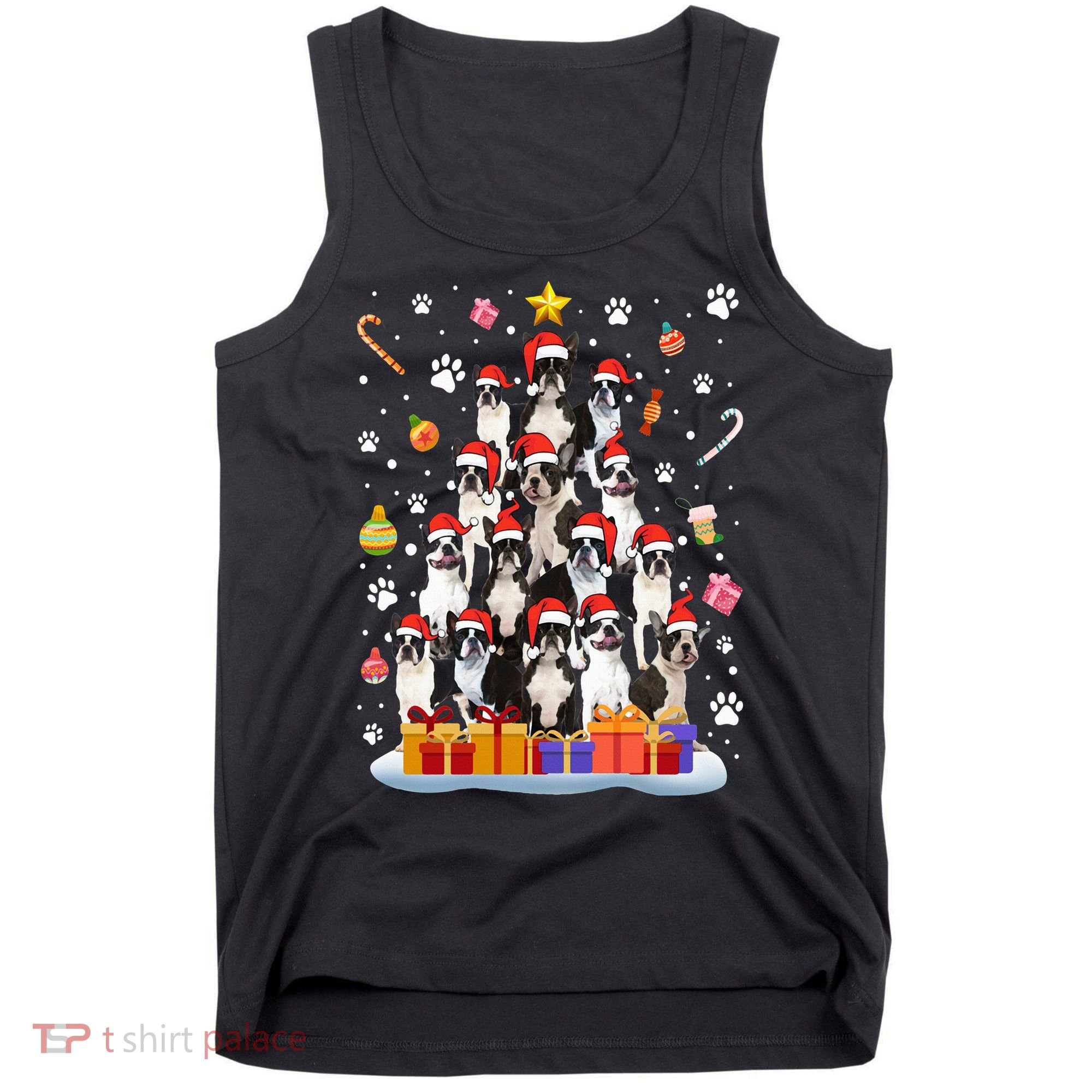 Funny Boston Terrier Dog Ugly Sweater Christmas Tree Xmas Tank Top