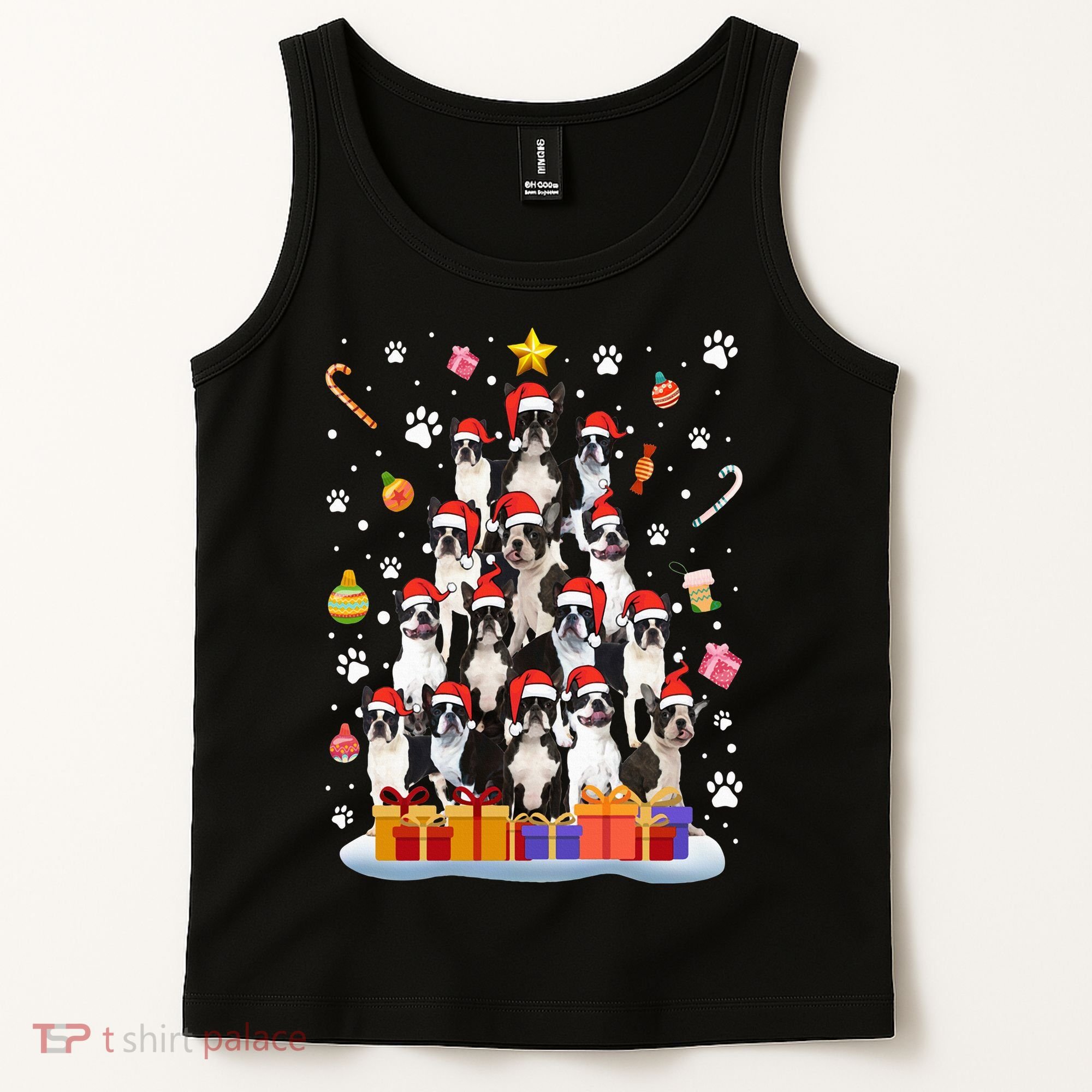 Funny Boston Terrier Dog Ugly Sweater Christmas Tree Xmas Tank Top
