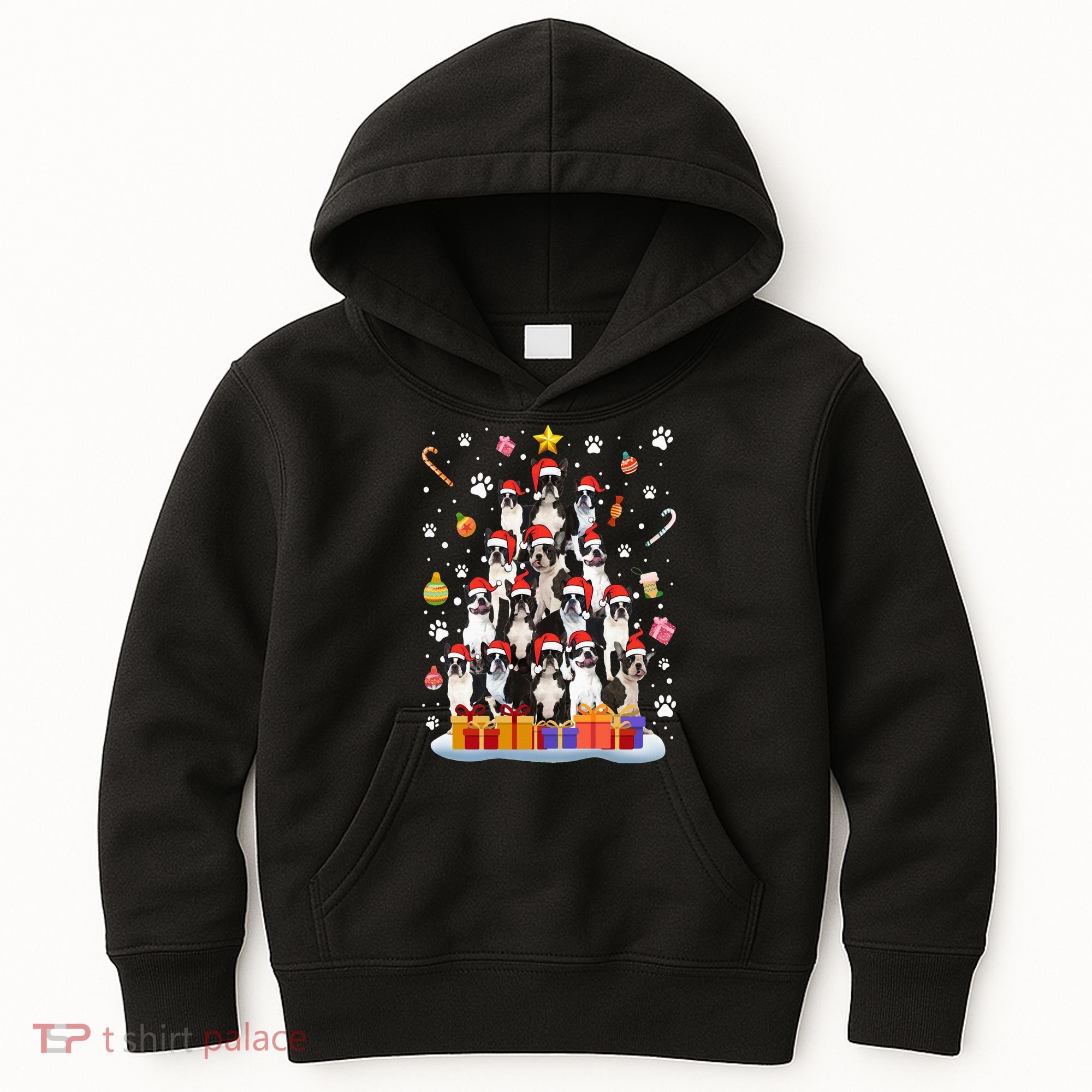 Funny Boston Terrier Dog Ugly Sweater Christmas Tree Xmas Kids Hoodie
