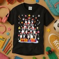 Funny Boston Terrier Dog Ugly Sweater Christmas Tree Xmas Kids T-Shirt thumb 3