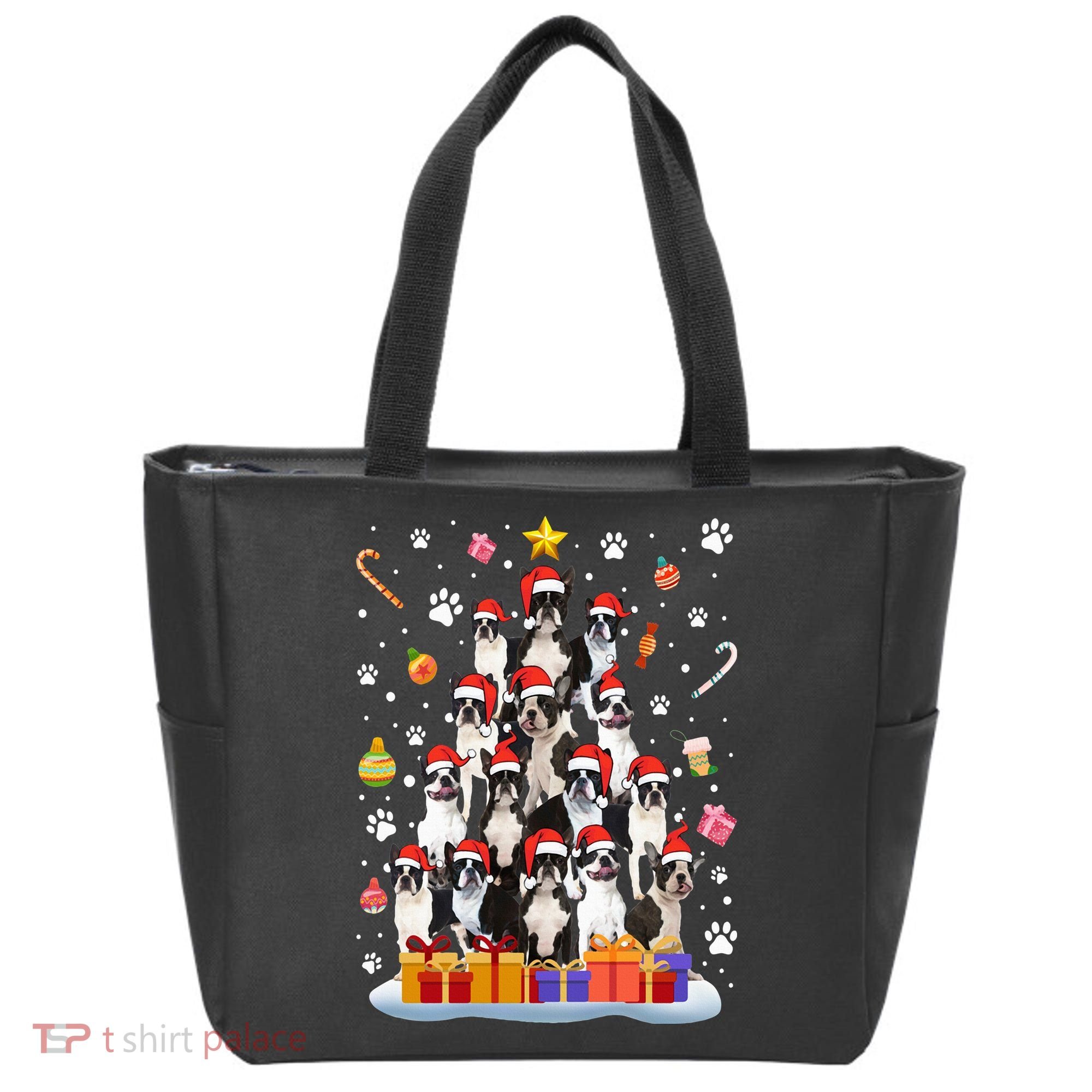 Funny Boston Terrier Dog Ugly Sweater Christmas Tree Xmas Tote Bag