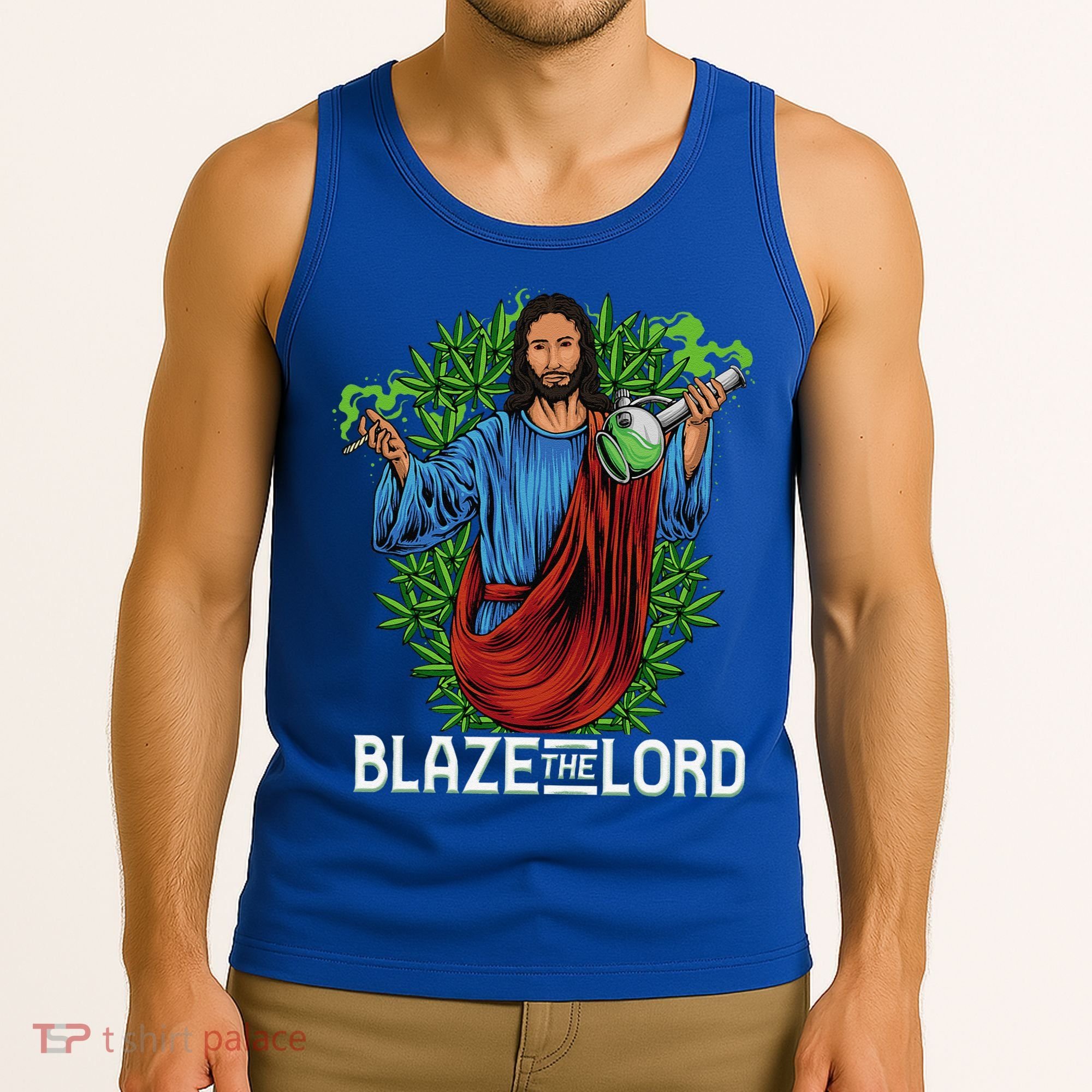 Funny Blaze The Lord High Stoned Jesus 420 Weed Lovers Gift Tank Top