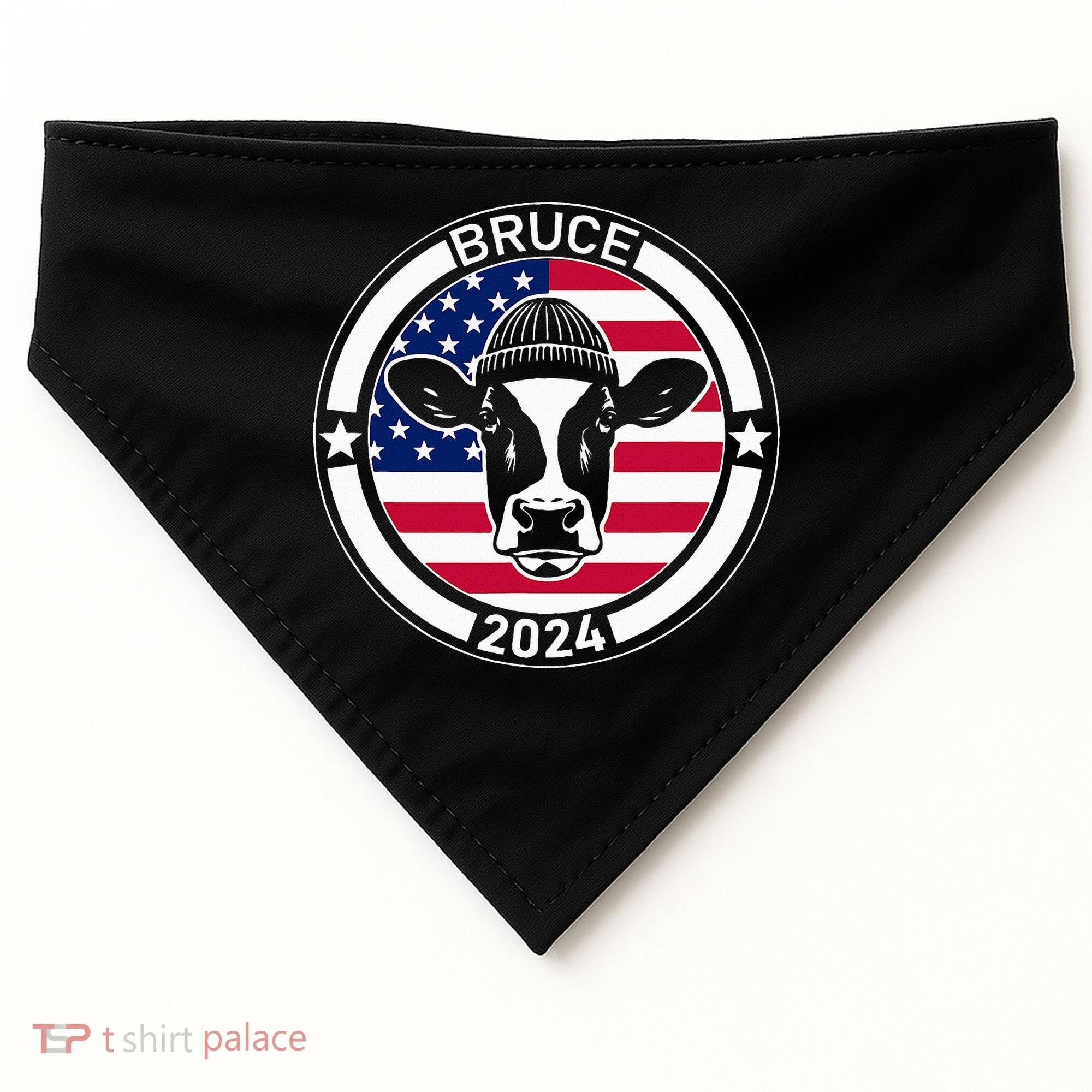 Funny Bruce The Cow Head Bruce For President 2024 USA-Made Doggie Bandana