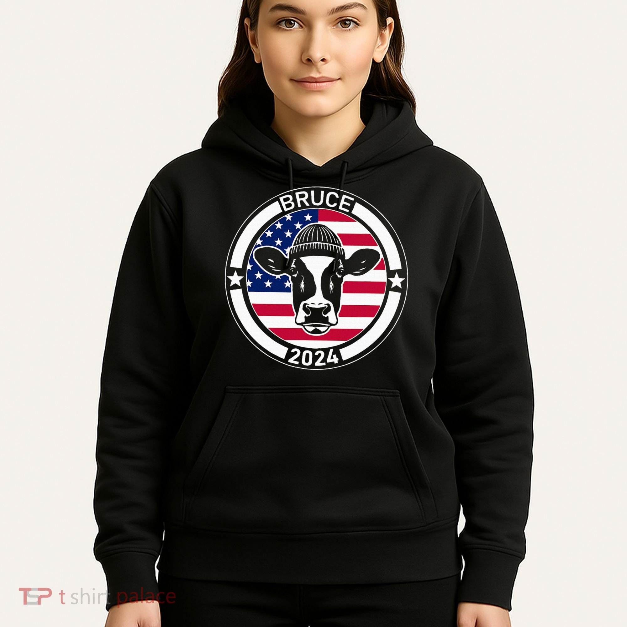 Funny Bruce The Cow Head Bruce For President 2024 Hoodie