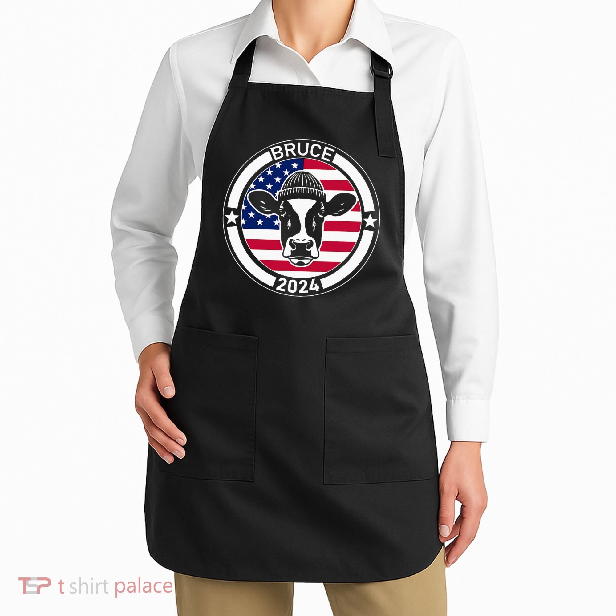 Funny Bruce The Cow Head Bruce For President 2024 Apron