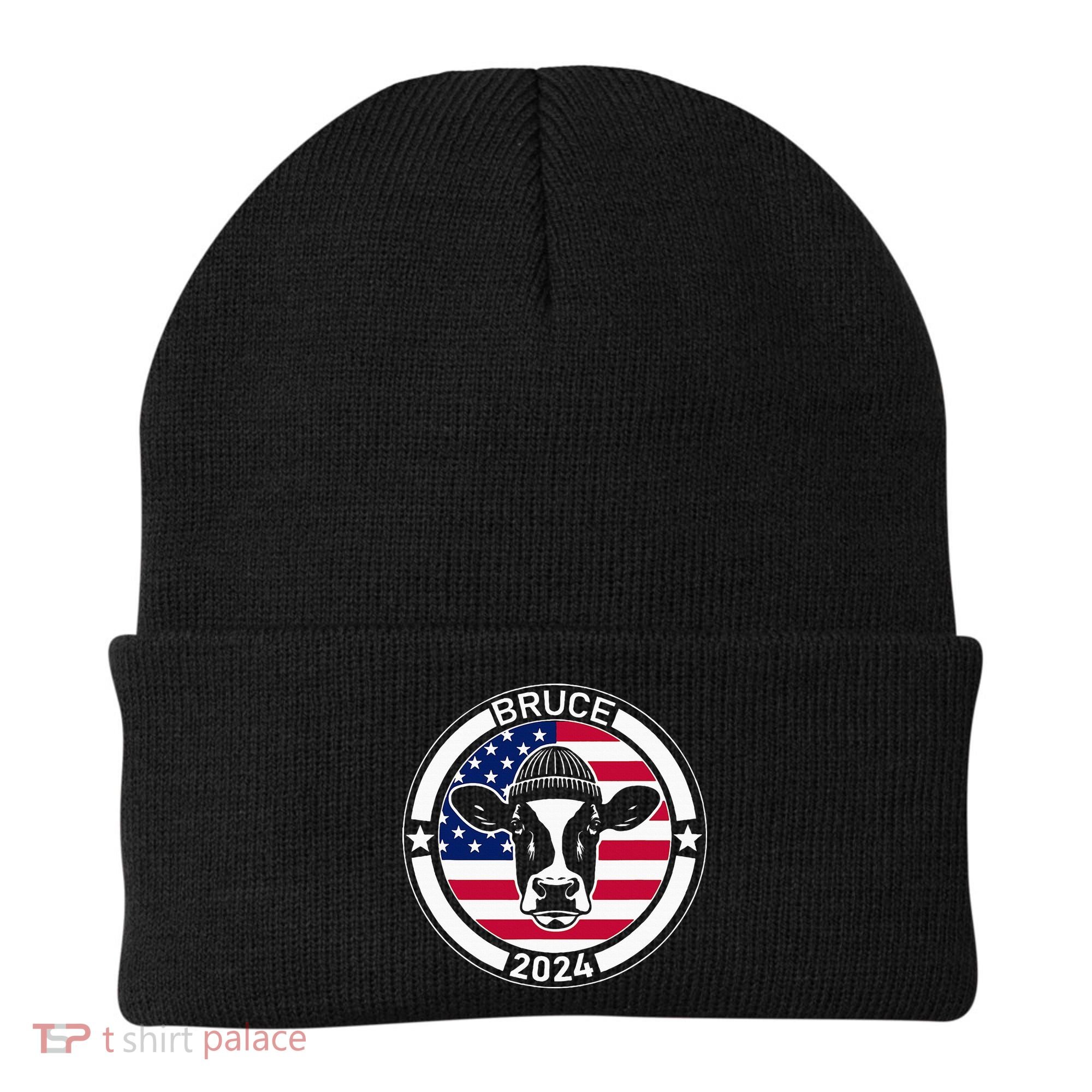 Funny Bruce The Cow Head Bruce For President 2024 Beanie