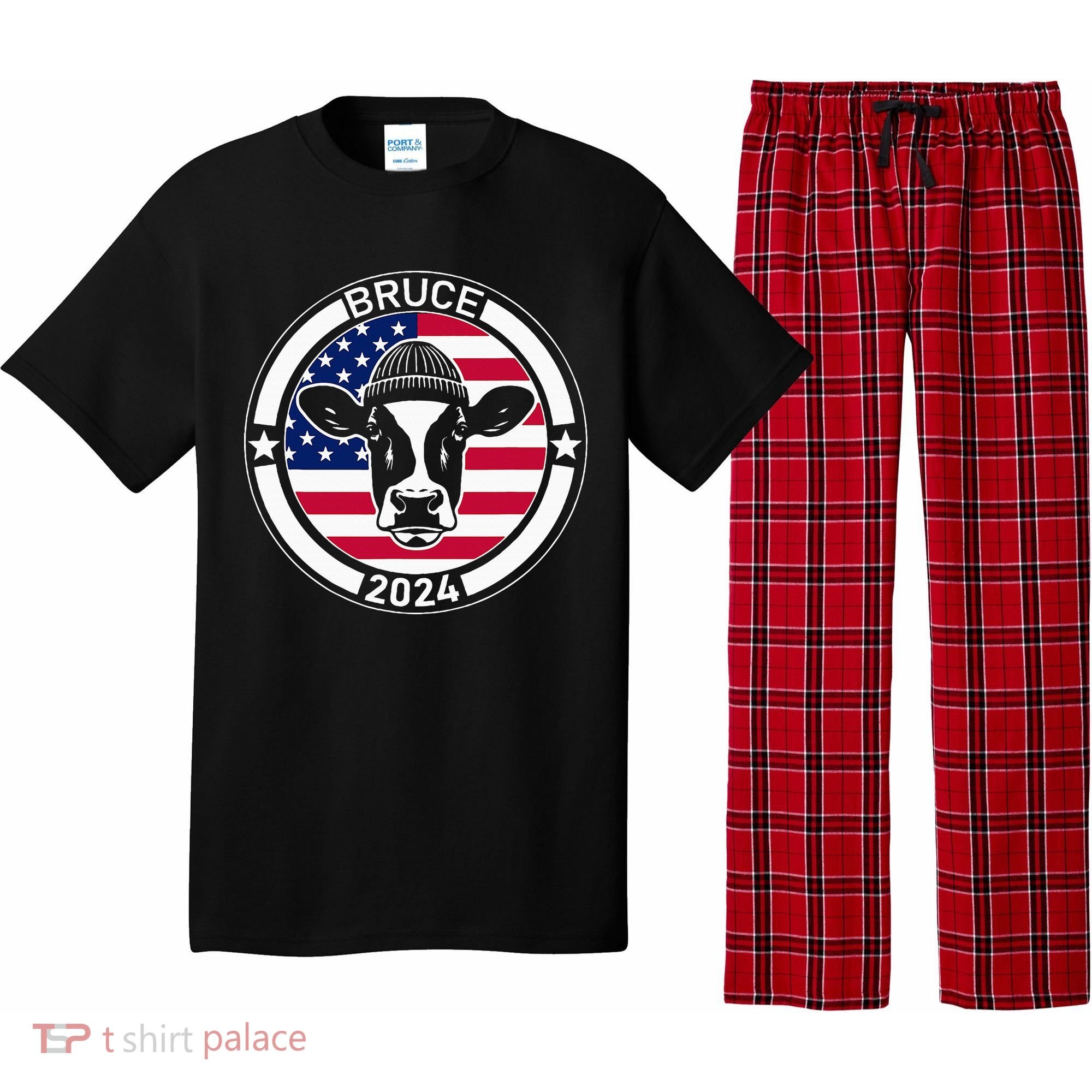 Funny Bruce The Cow Head Bruce For President 2024 Pajama Set