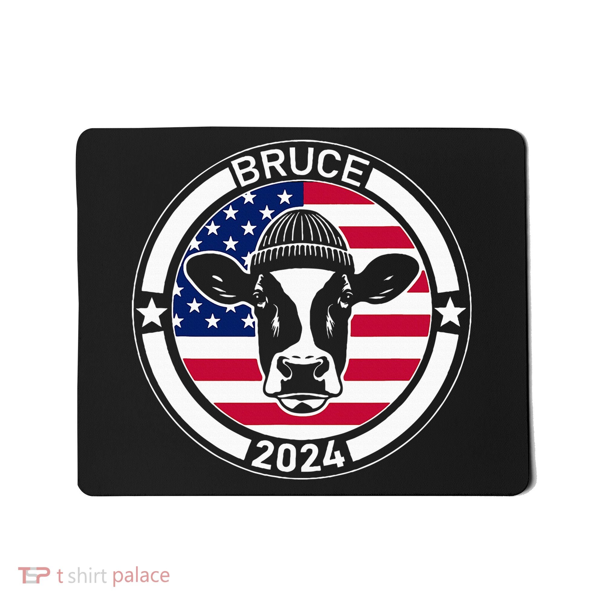 Funny Bruce The Cow Head Bruce For President 2024 Mousepad