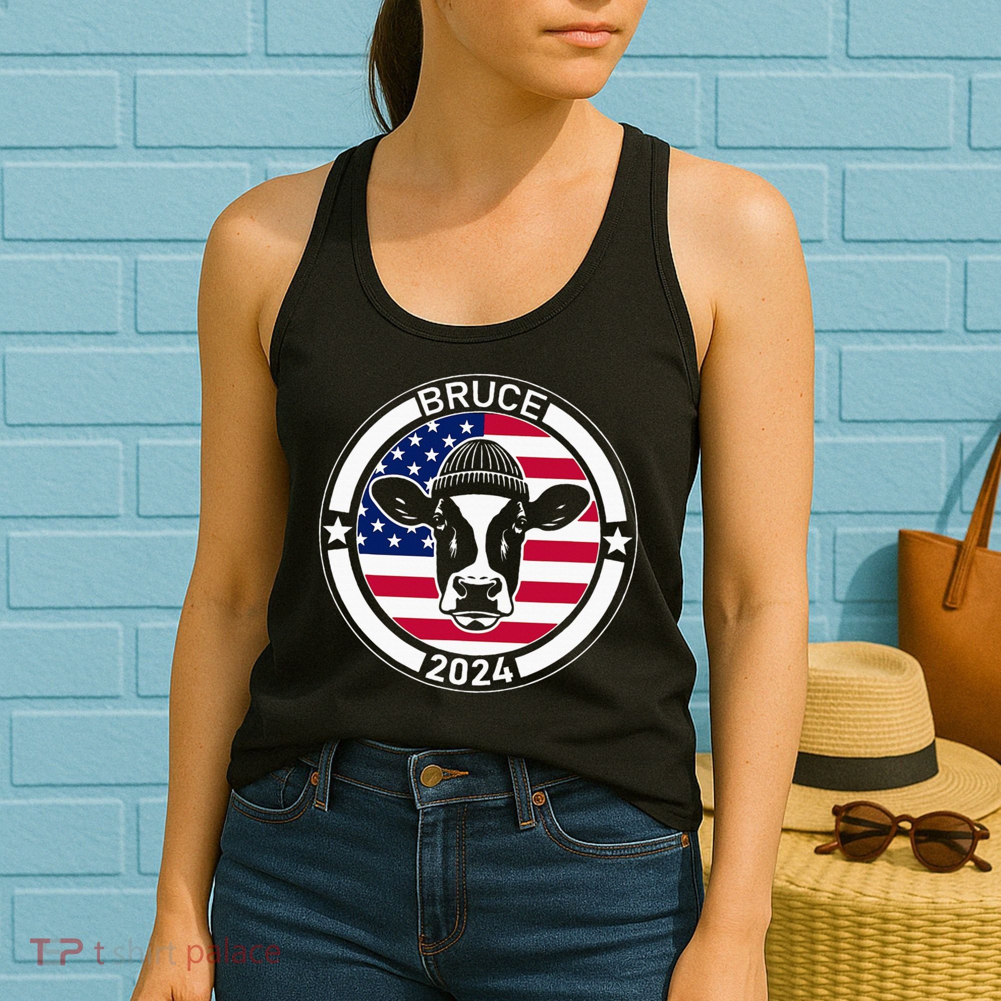 Funny Bruce The Cow Head Bruce For President 2024 Women's Tank Top