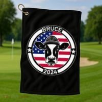Funny Bruce The Cow Head Bruce For President 2024 Golf Towel thumb 1