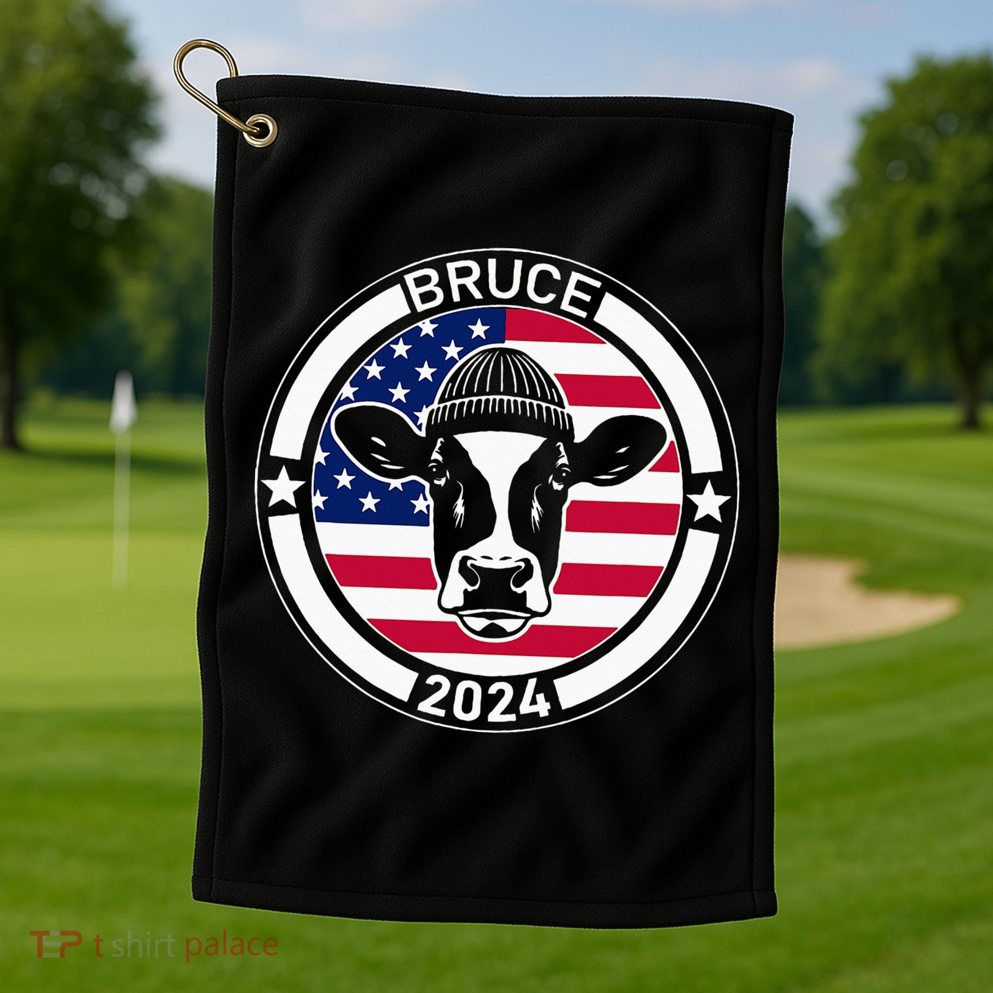 Funny Bruce The Cow Head Bruce For President 2024 Golf Towel