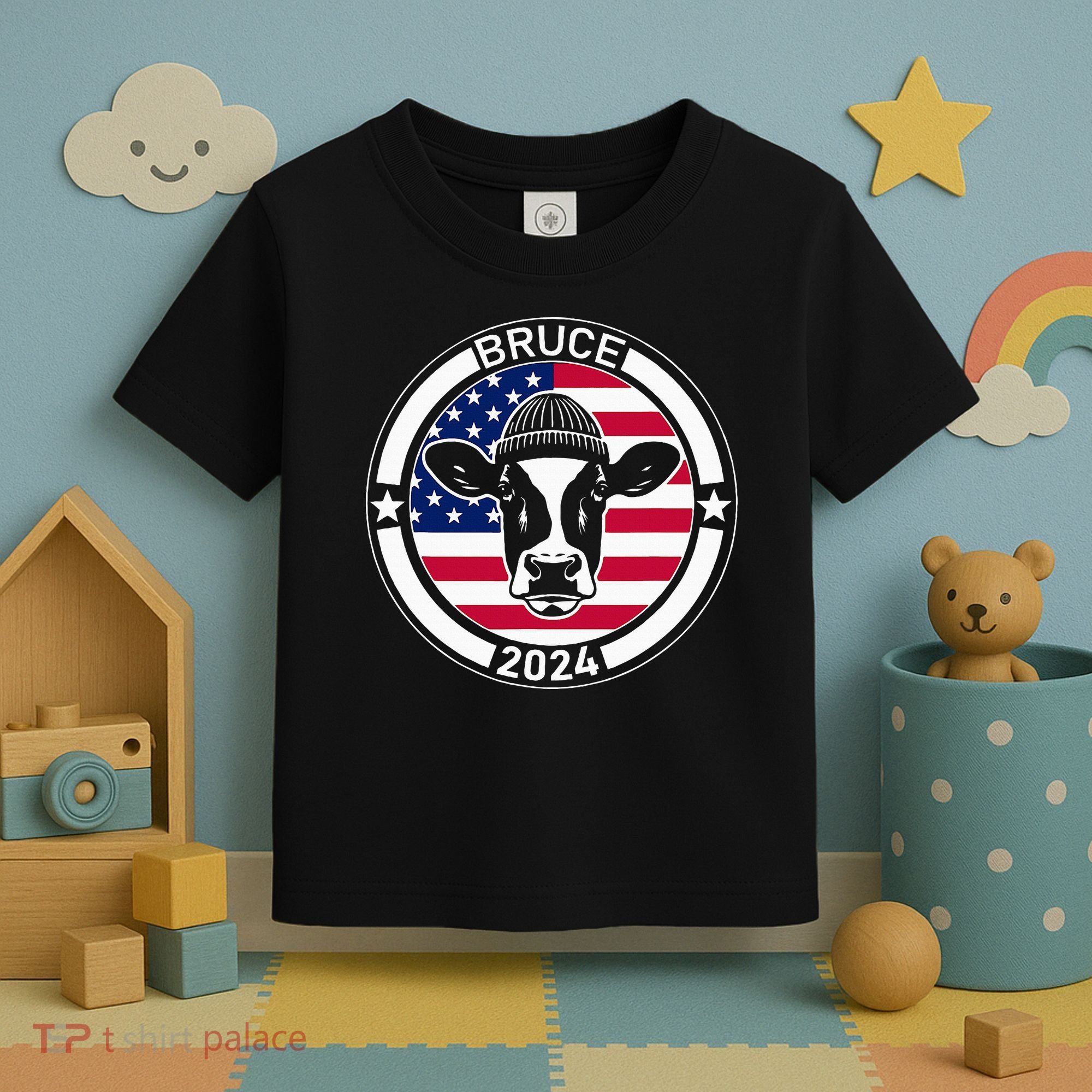 Funny Bruce The Cow Head Bruce For President 2024 Toddler T-Shirt