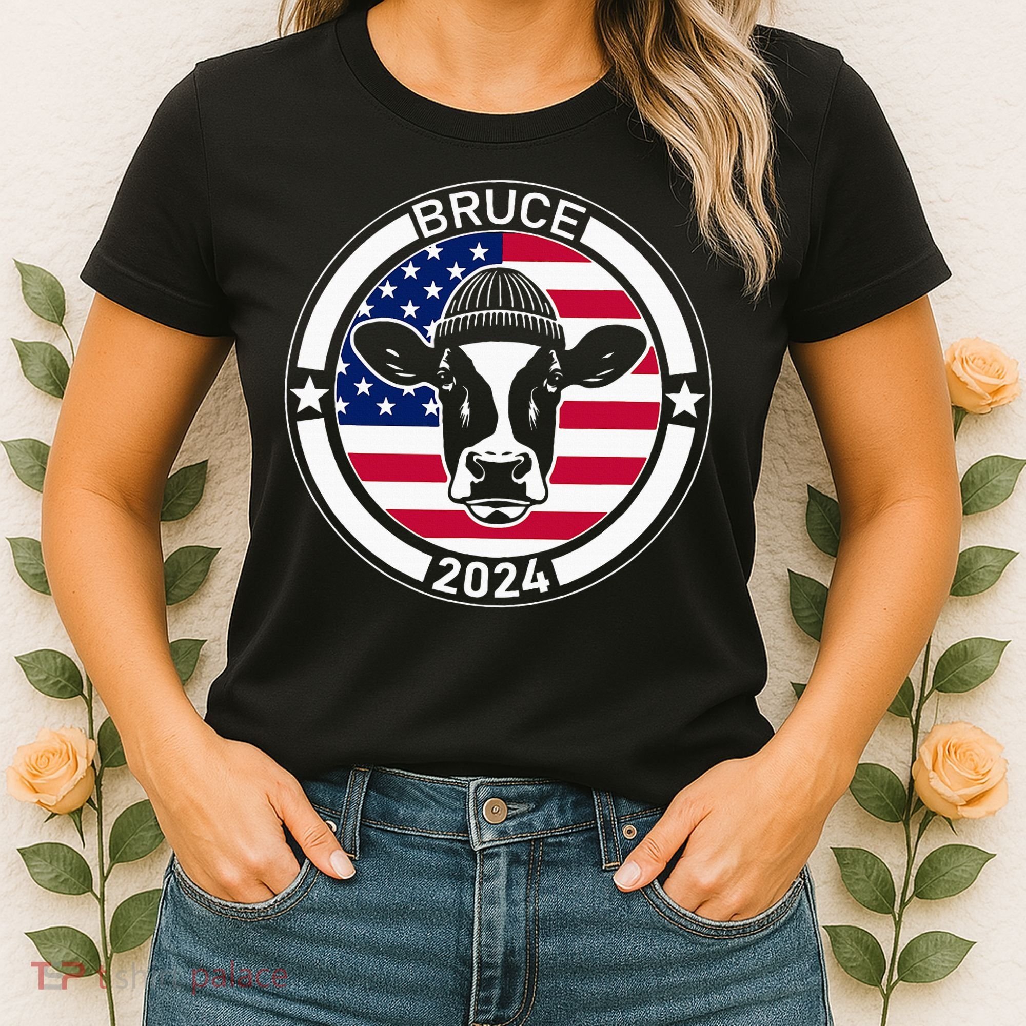 Funny Bruce The Cow Head Bruce For President 2024 Women's T-Shirt
