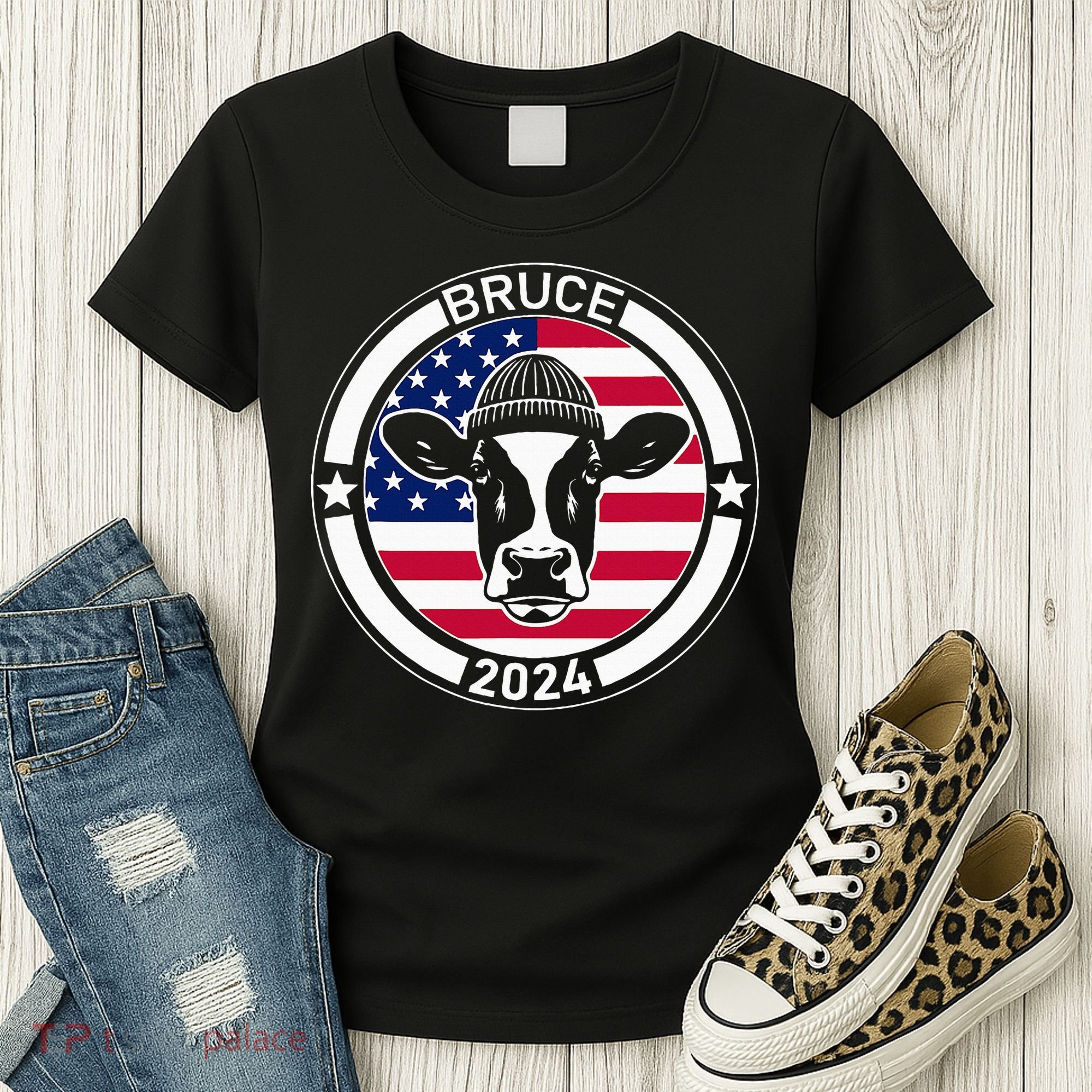 Funny Bruce The Cow Head Bruce For President 2024 Women's T-Shirt