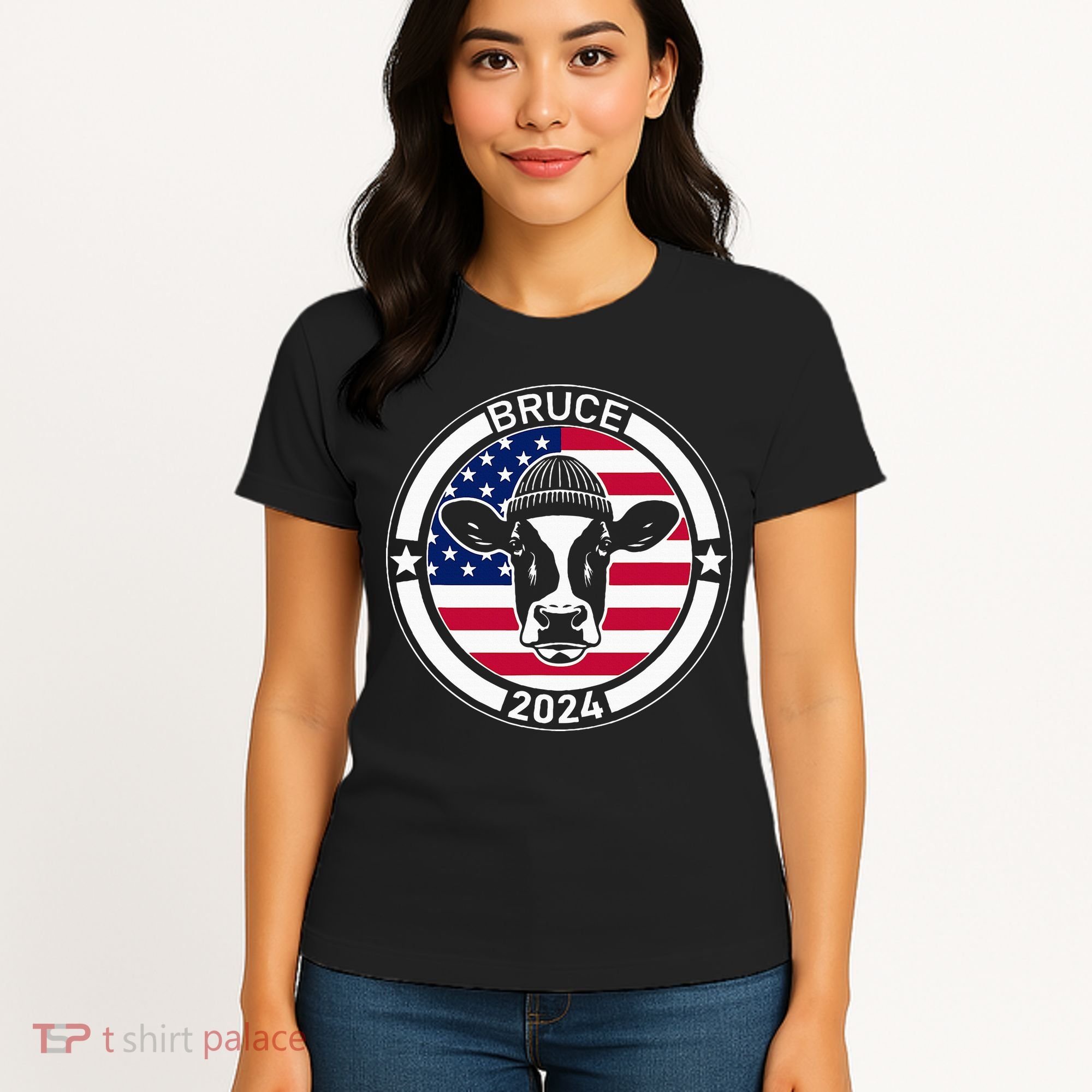 Funny Bruce The Cow Head Bruce For President 2024 Women's T-Shirt