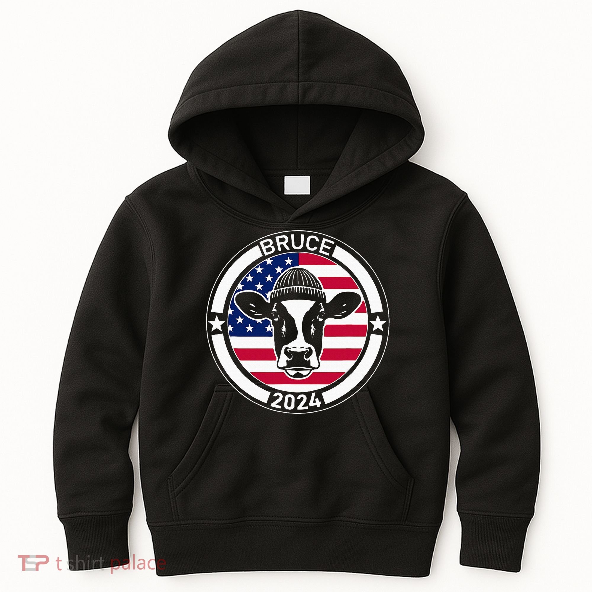 Funny Bruce The Cow Head Bruce For President 2024 Kids Hoodie