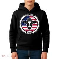 Funny Bruce The Cow Head Bruce For President 2024 Kids Hoodie thumb 4