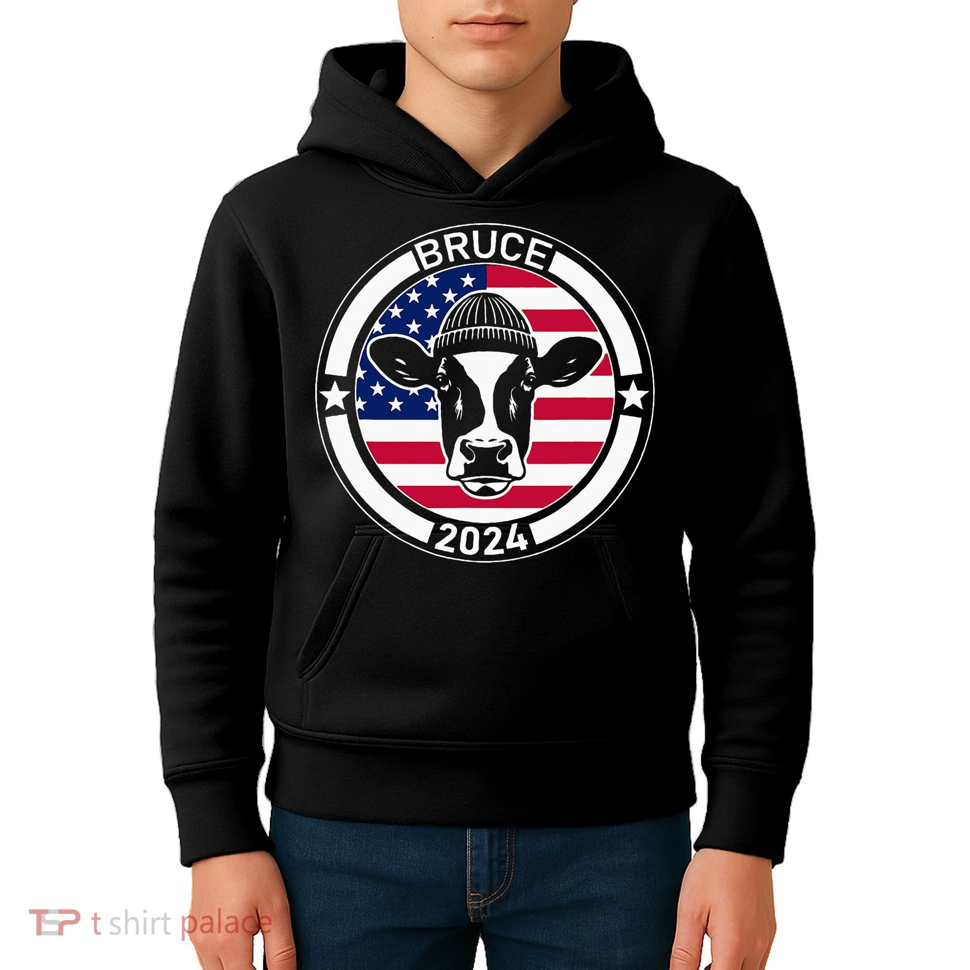 Funny Bruce The Cow Head Bruce For President 2024 Kids Hoodie