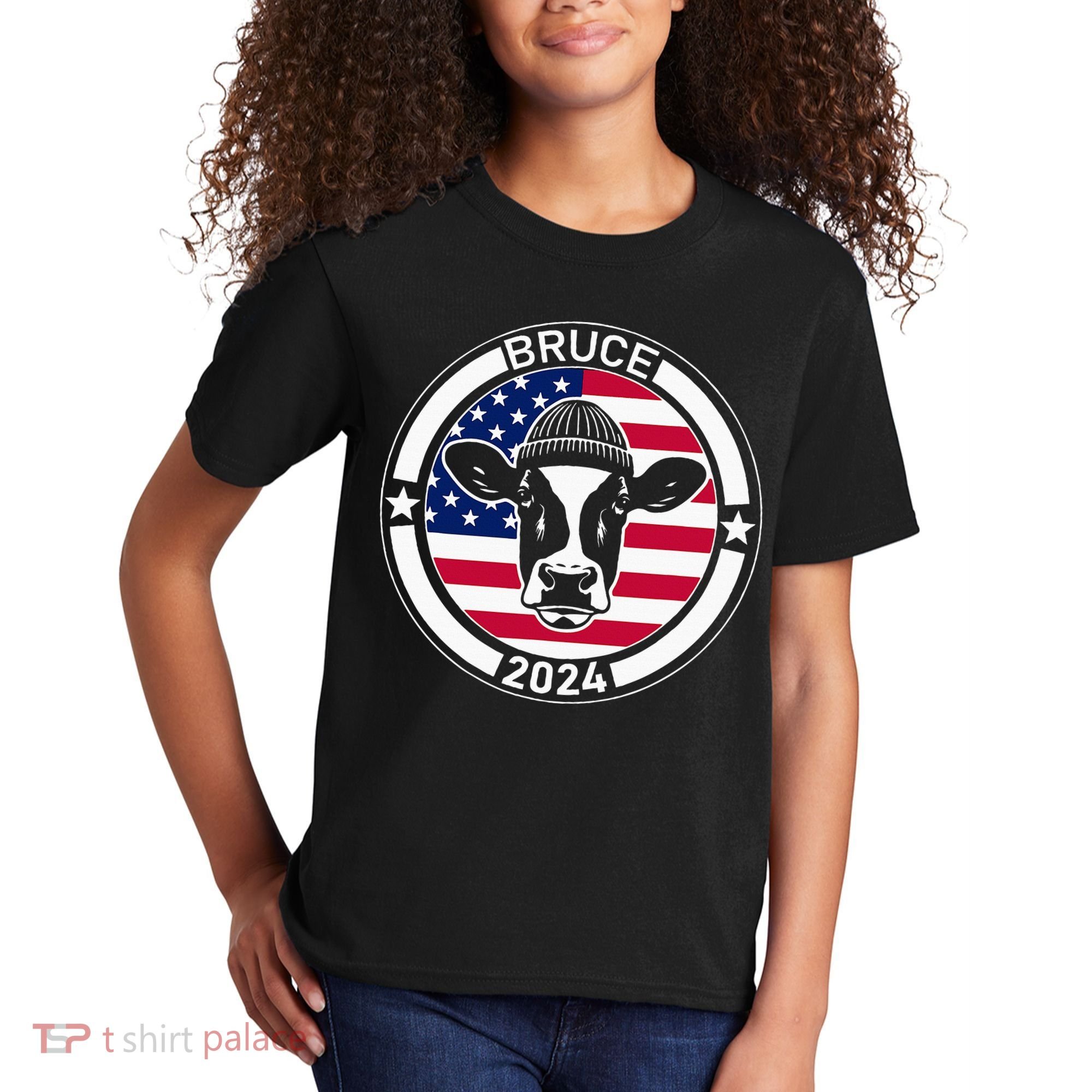 Funny Bruce The Cow Head Bruce For President 2024 Kids T-Shirt