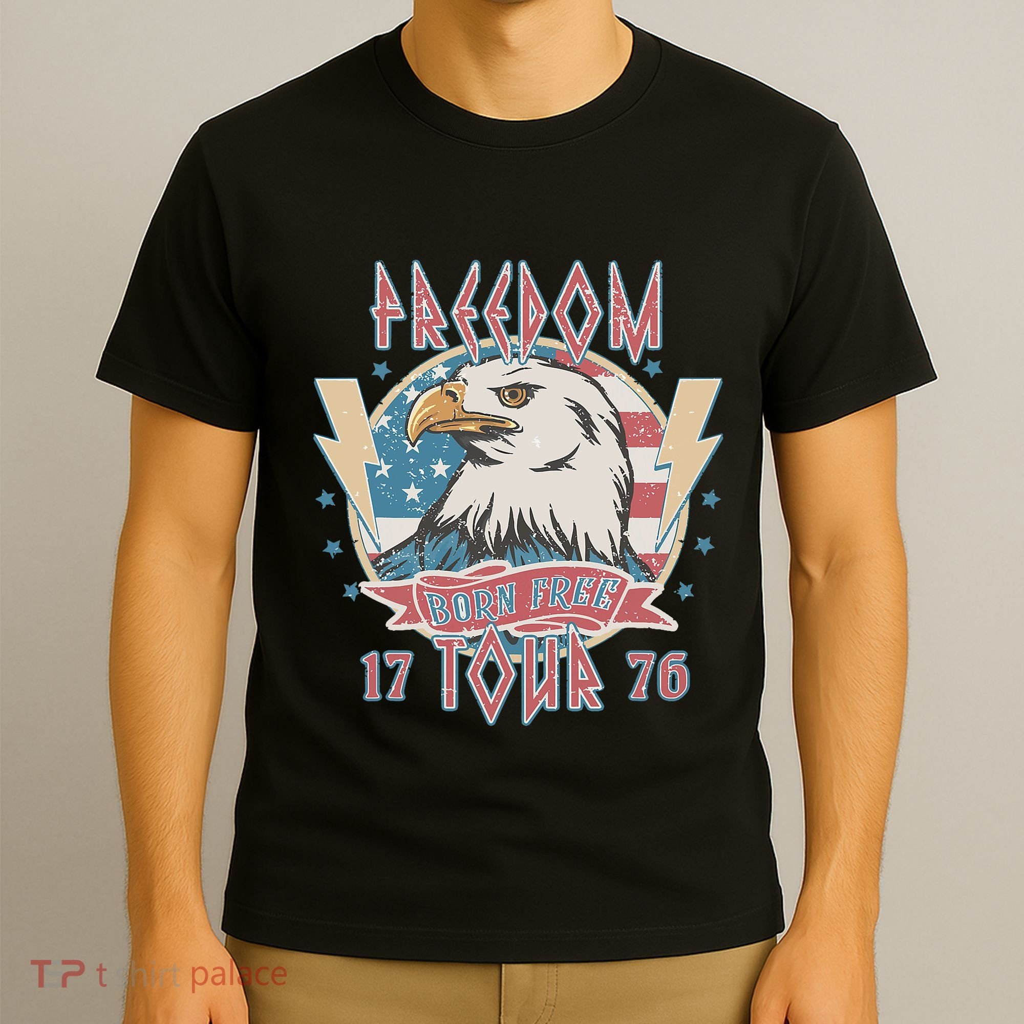 Freedom Born To Be Free 4th Of July 1776 Eagle Usa Flag T-Shirt