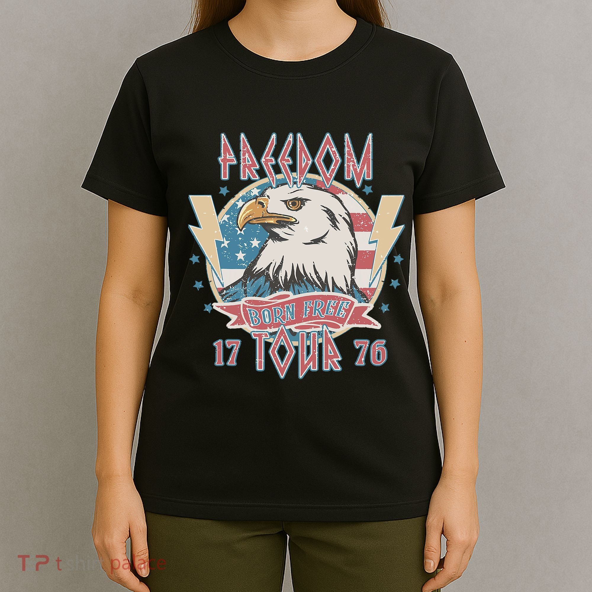 Freedom Born To Be Free 4th Of July 1776 Eagle Usa Flag T-Shirt