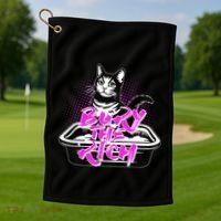 Funny Bury The Rich Cat Litter Box Golf Towel thumb 1