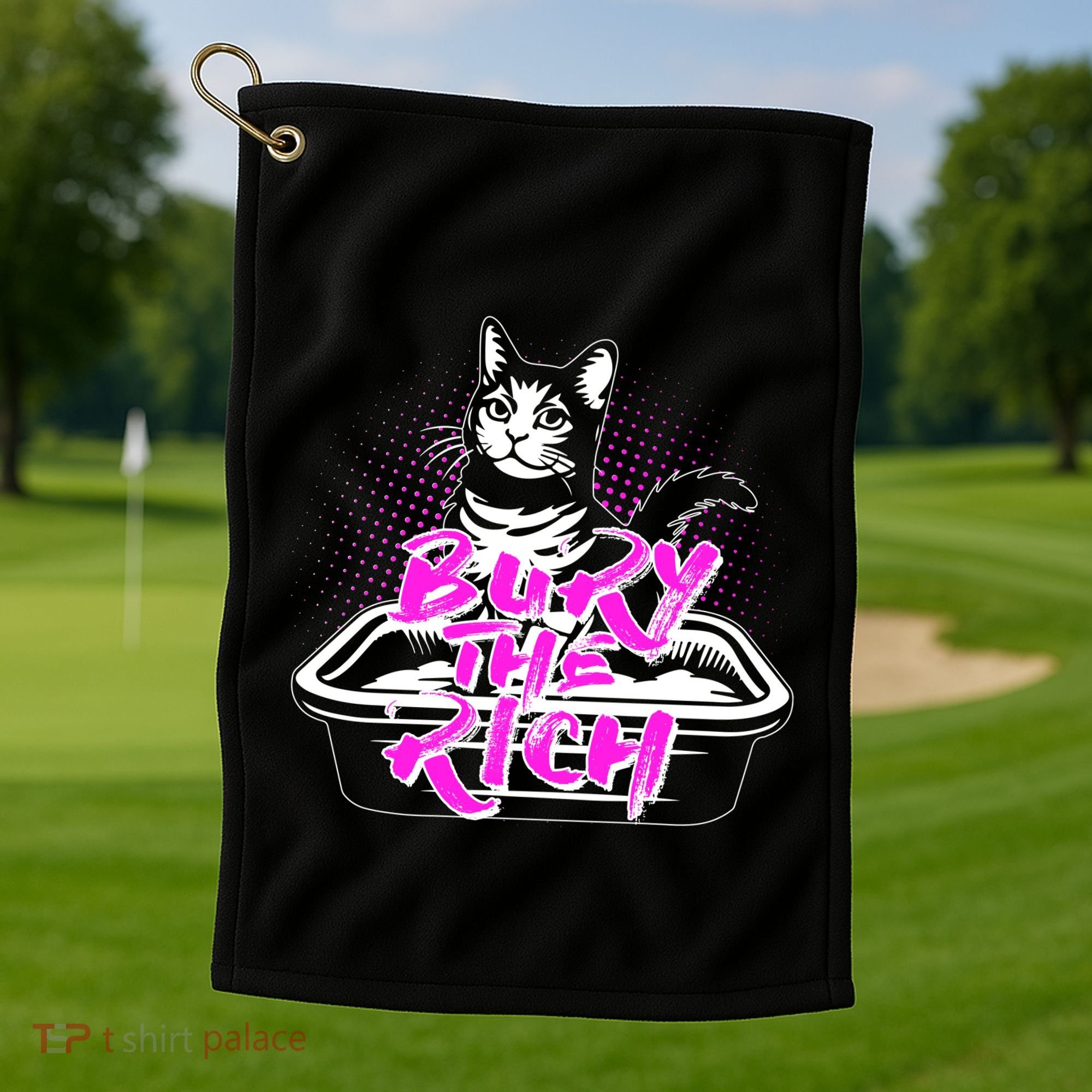 Funny Bury The Rich Cat Litter Box Golf Towel