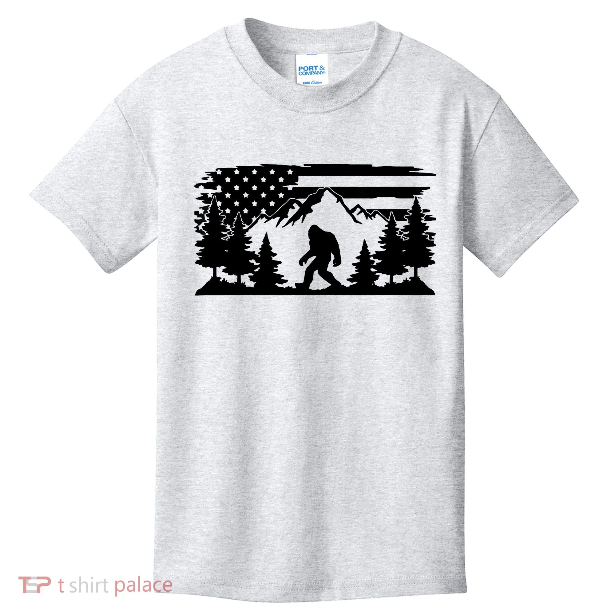 Funny Bigfoot USA Flag Sasquatch Women Gift Kids T-Shirt