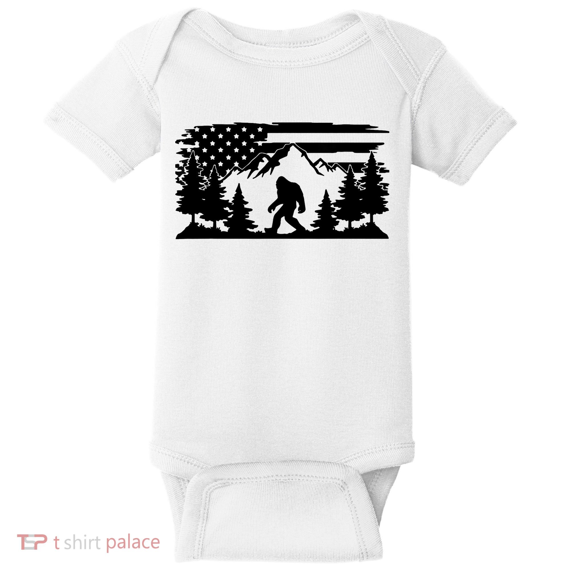 Funny Bigfoot USA Flag Sasquatch Women Gift Baby Bodysuit