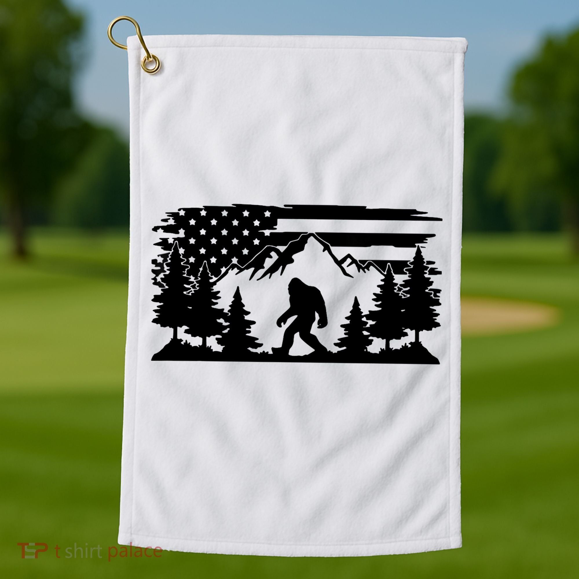 Funny Bigfoot USA Flag Sasquatch Women Gift Golf Towel