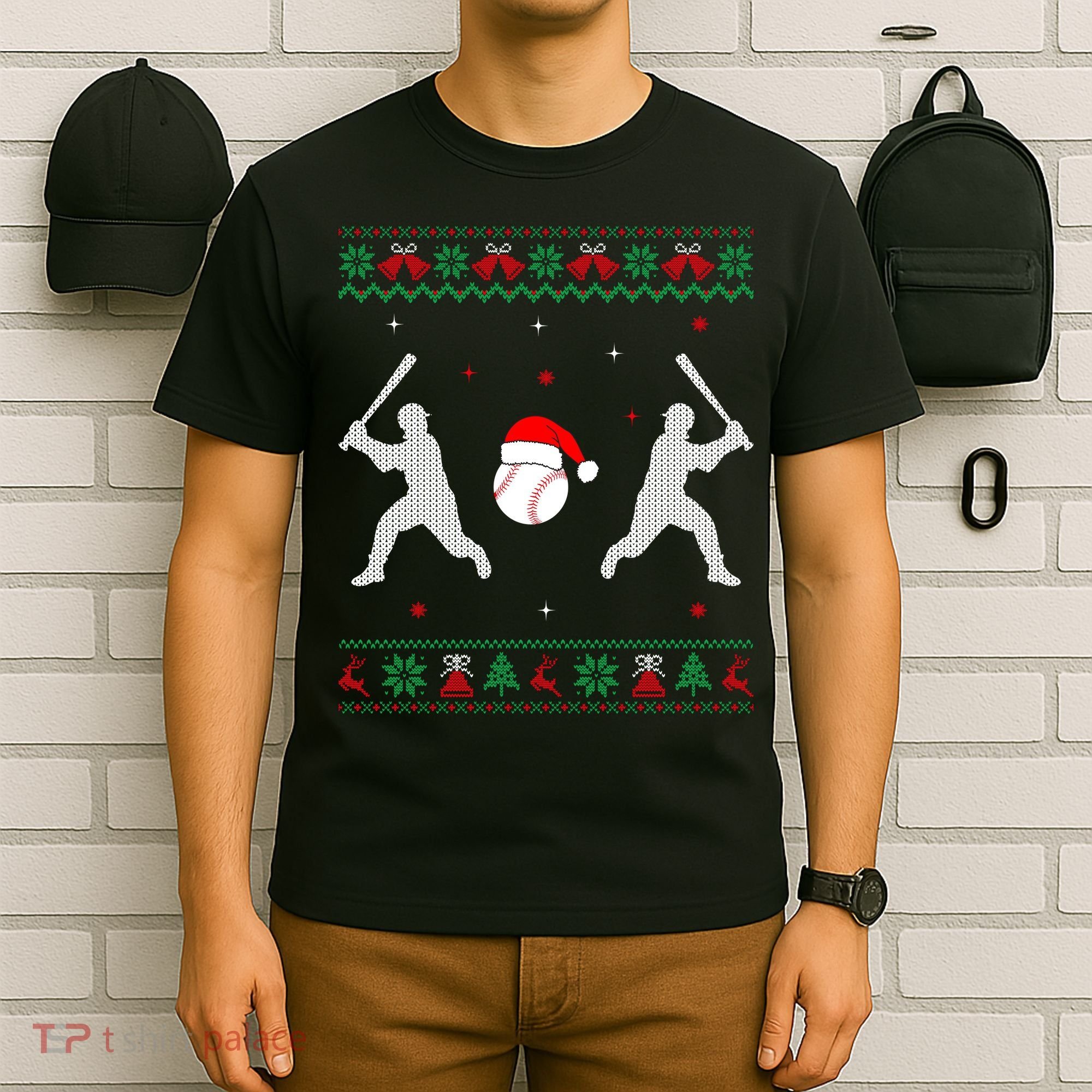 Funny Baseball Ugly Christmas Sweater Xmas Baseball Player T-Shirt
