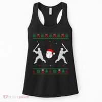 Funny Baseball Ugly Christmas Sweater Xmas Baseball Player Women's Tank Top thumb 0