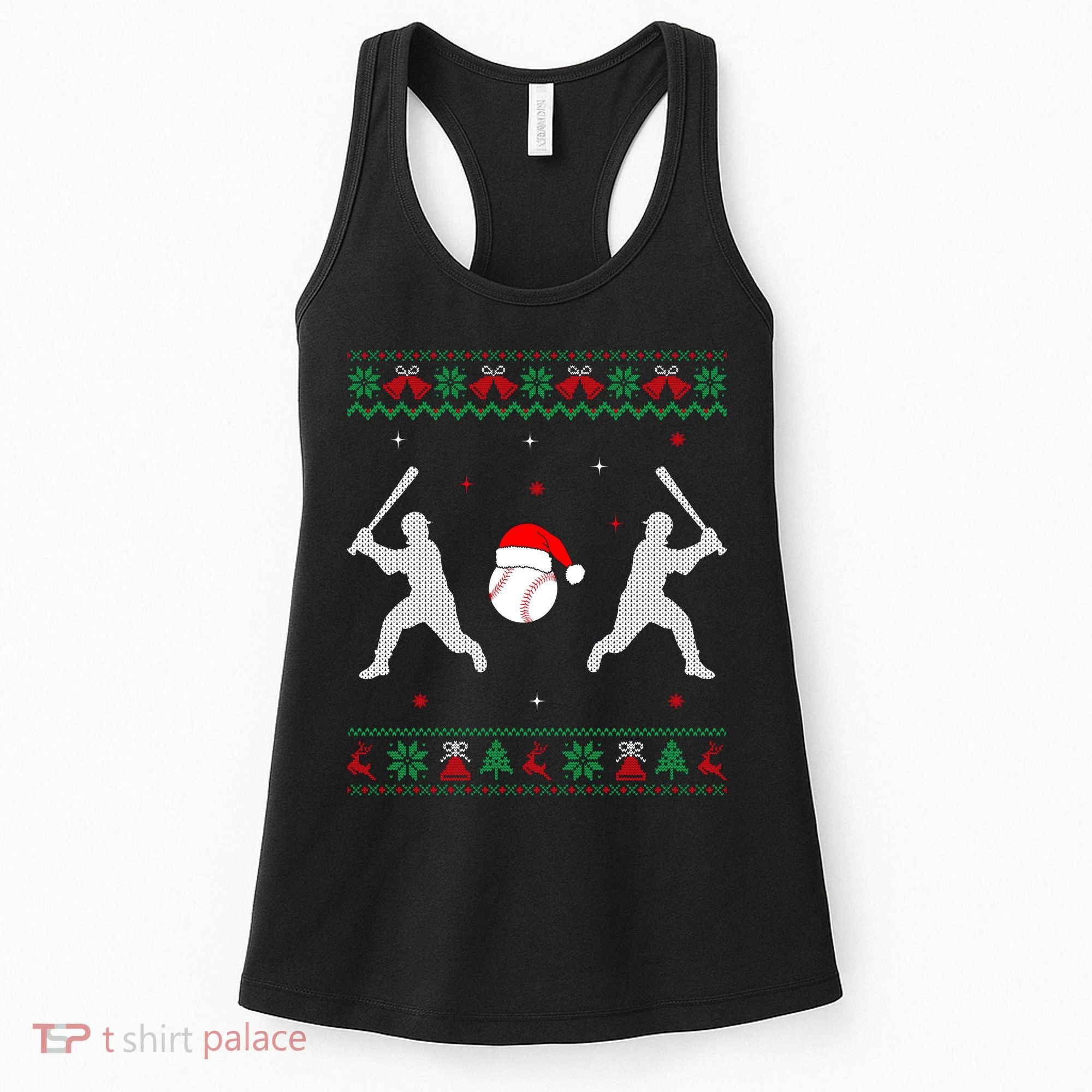 Funny Baseball Ugly Christmas Sweater Xmas Baseball Player Women's Tank Top