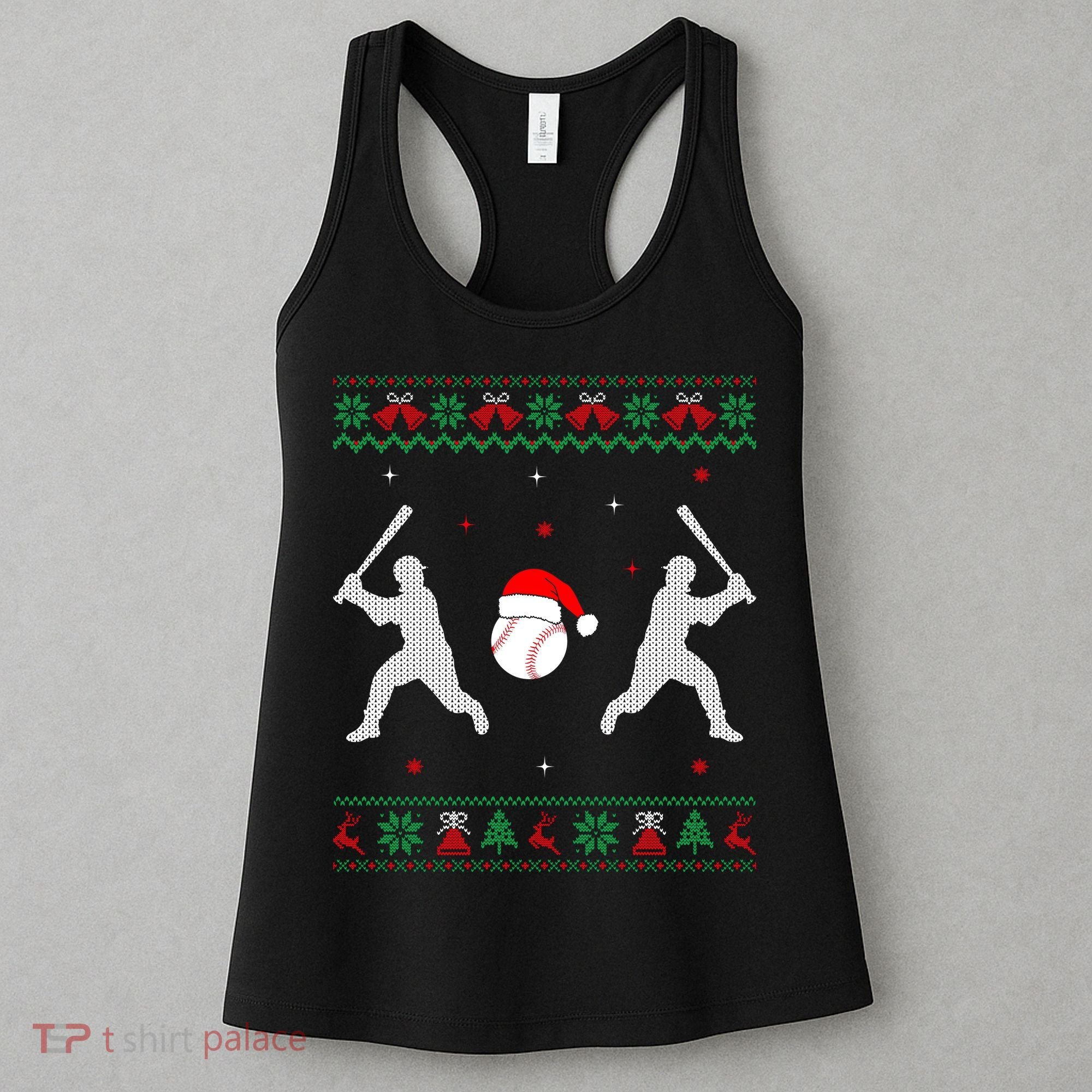Funny Baseball Ugly Christmas Sweater Xmas Baseball Player Women's Tank Top