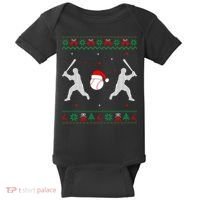 Funny Baseball Ugly Christmas Sweater Xmas Baseball Player Baby Bodysuit thumb 0